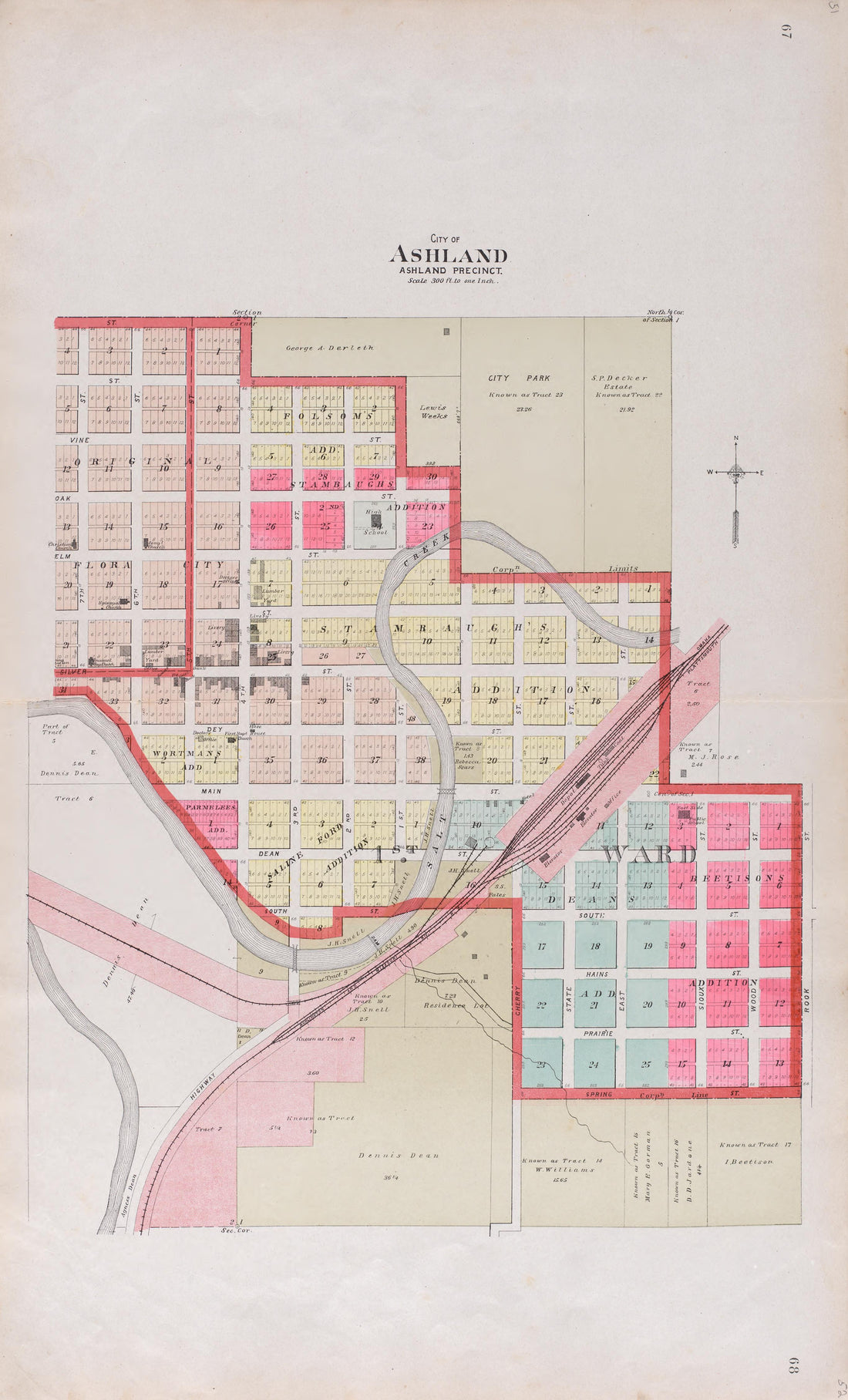City of Ashland from Plat Book of Saunders County, Nebraska : Containing Carefully Prepared Township Plats, Village Plats, Analysis of U.S. Land System, Leading Farmers Directory : Illustrated 1907 by Relic Map Company