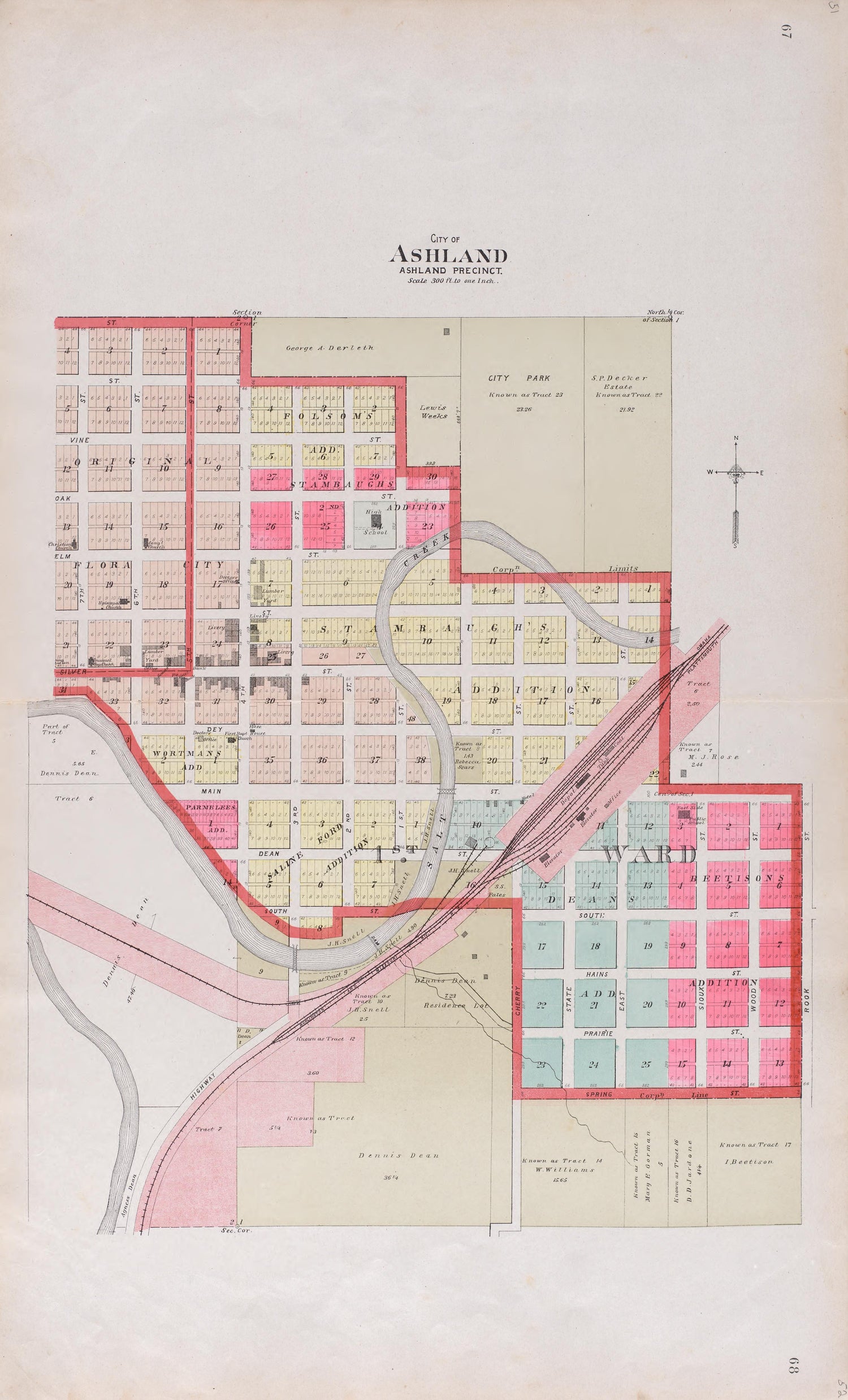 City of Ashland from Plat Book of Saunders County, Nebraska : Containing Carefully Prepared Township Plats, Village Plats, Analysis of U.S. Land System, Leading Farmers Directory : Illustrated 1907 by Relic Map Company