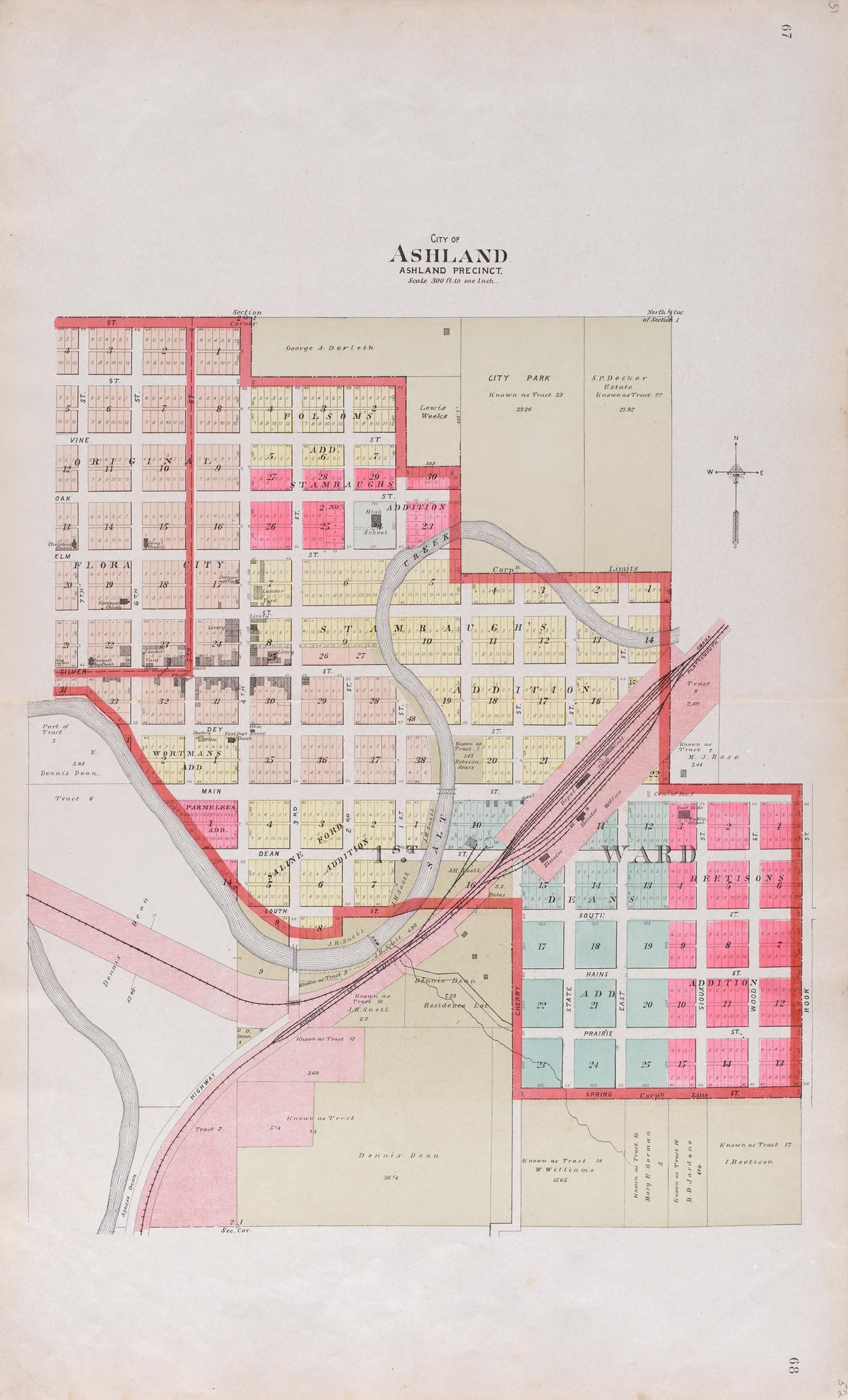 City of Ashland from Plat Book of Saunders County, Nebraska : Containing Carefully Prepared Township Plats, Village Plats, Analysis of U.S. Land System, Leading Farmers Directory : Illustrated 1907 by Relic Map Company