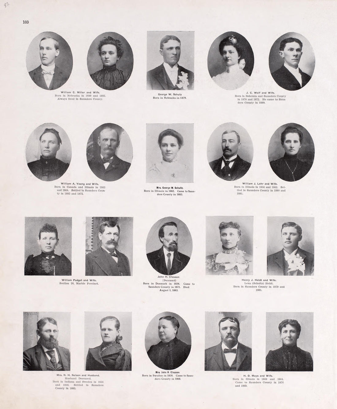 Portraits from Plat Book of Saunders County, Nebraska : Containing Carefully Prepared Township Plats, Village Plats, Analysis of U.S. Land System, Leading Farmers Directory : Illustrated 1907 by Relic Map Company