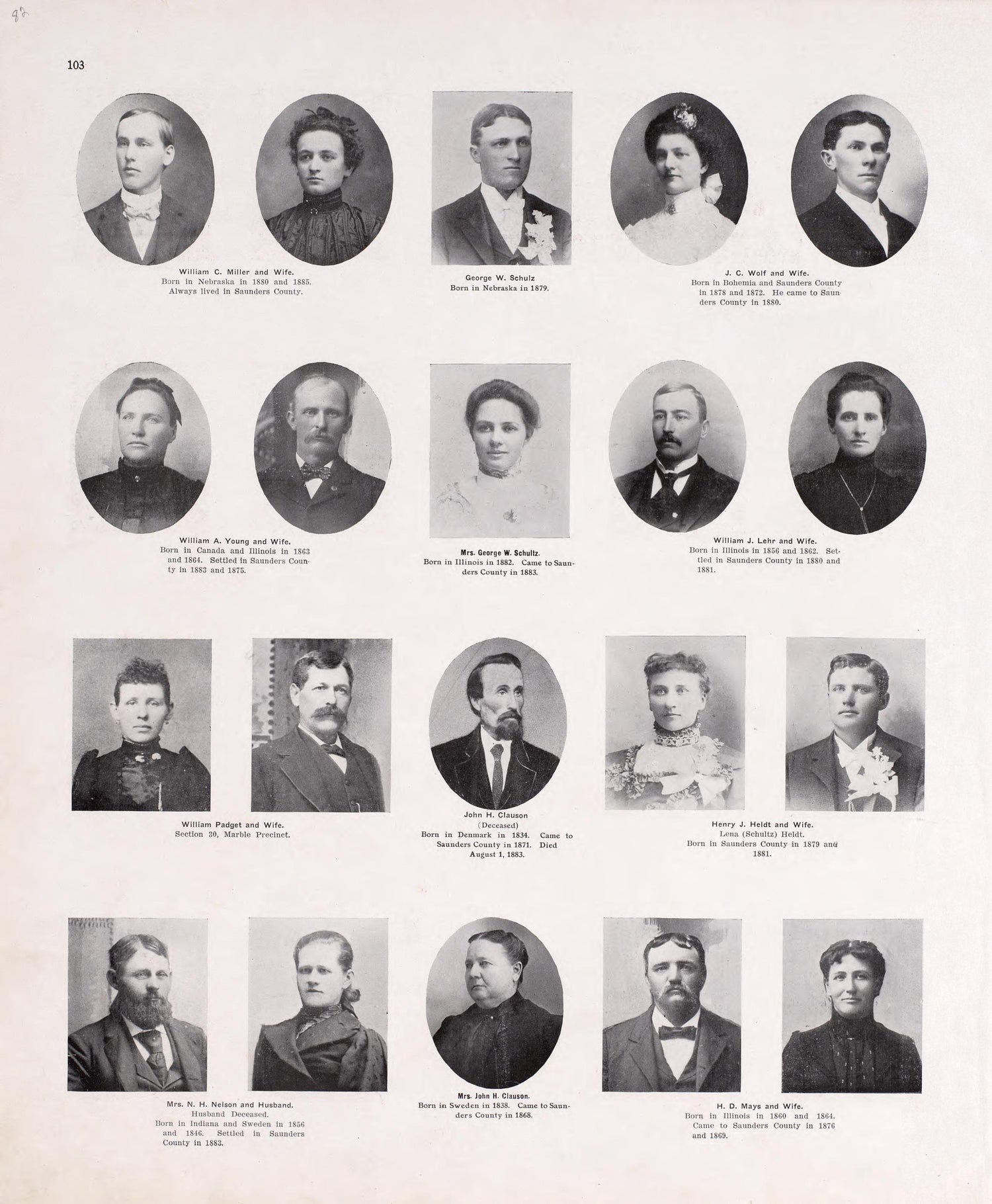 Portraits from Plat Book of Saunders County, Nebraska : Containing Carefully Prepared Township Plats, Village Plats, Analysis of U.S. Land System, Leading Farmers Directory : Illustrated 1907 by Relic Map Company