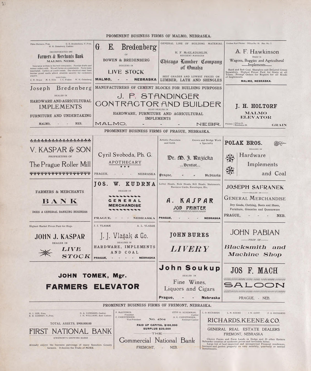 Prominent Business Firms of Malmo, NE from Plat Book of Saunders County, Nebraska : Containing Carefully Prepared Township Plats, Village Plats, Analysis of U.S. Land System, Leading Farmers Directory : Illustrated 1907 by Relic Map Company