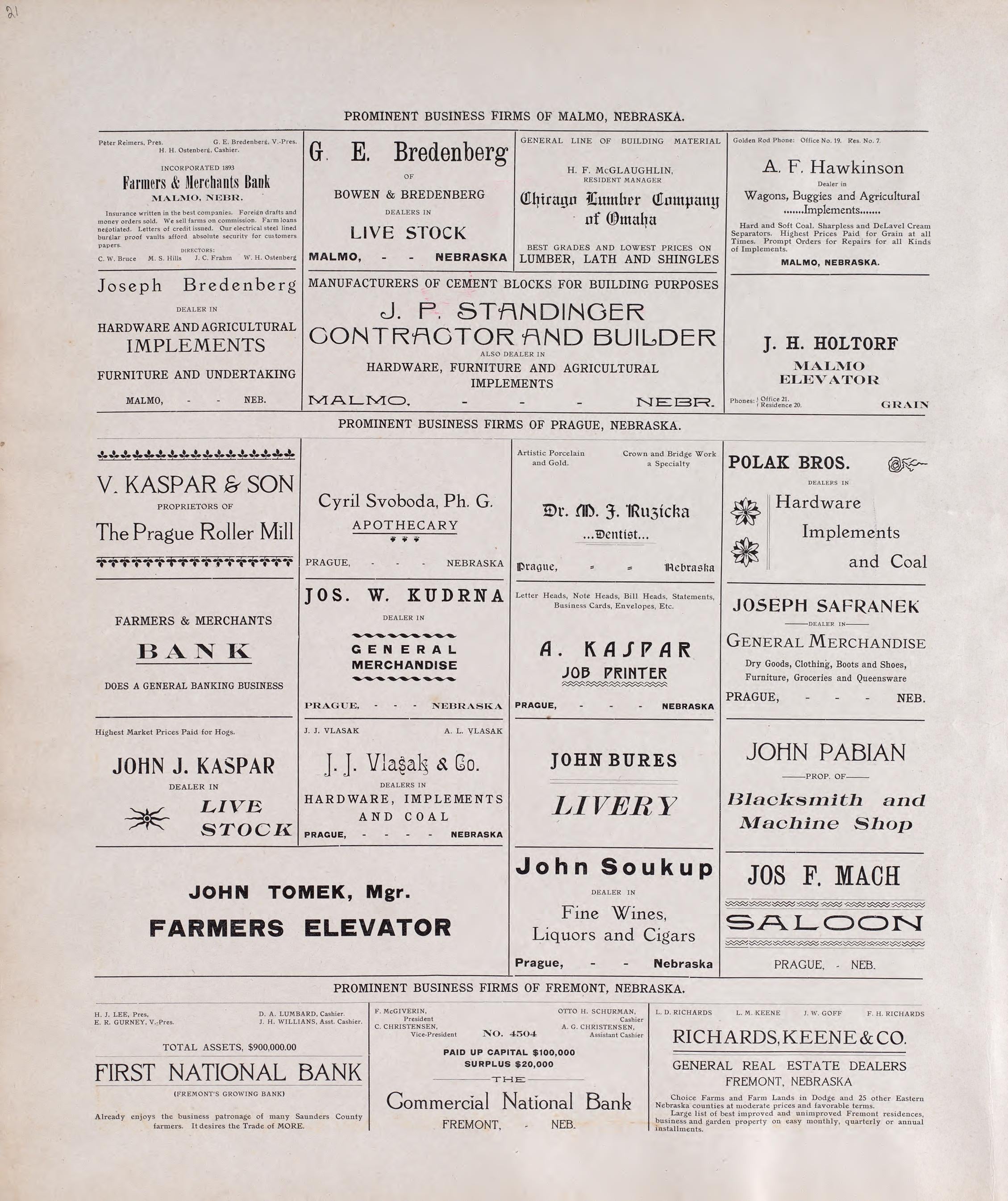 Prominent Business Firms of Malmo, NE from Plat Book of Saunders County, Nebraska : Containing Carefully Prepared Township Plats, Village Plats, Analysis of U.S. Land System, Leading Farmers Directory : Illustrated 1907 by Relic Map Company