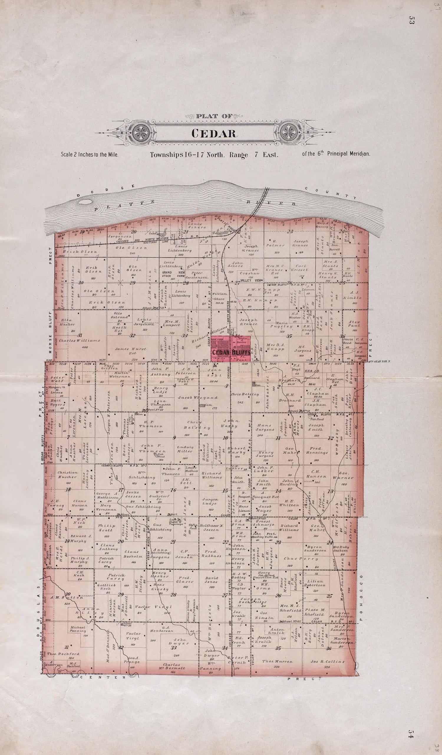 Cedar from Plat Book of Saunders County, Nebraska : Containing Carefully Prepared Township Plats, Village Plats, Analysis of U.S. Land System, Leading Farmers Directory : Illustrated 1907 by Relic Map Company