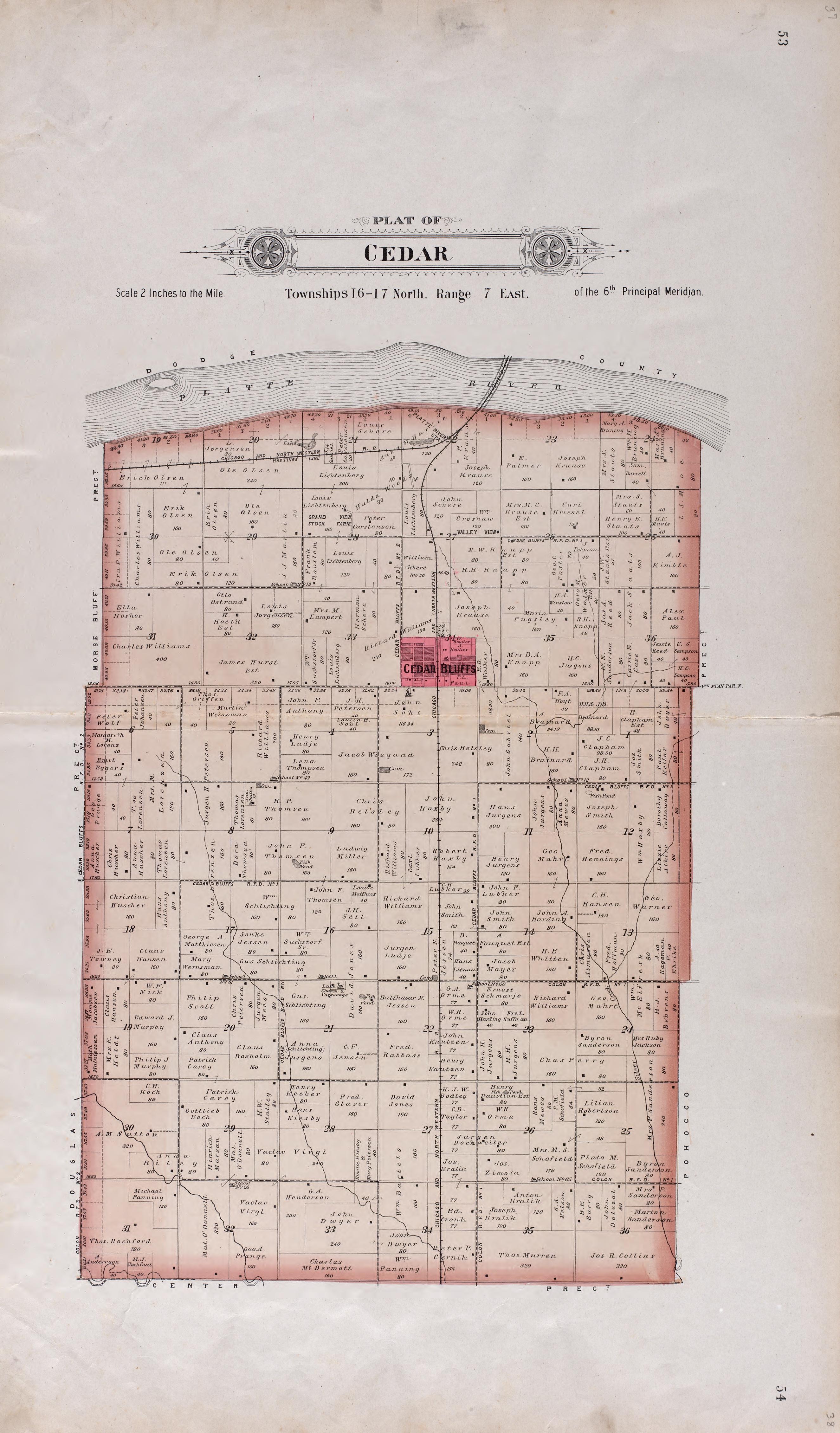 Cedar from Plat Book of Saunders County, Nebraska : Containing Carefully Prepared Township Plats, Village Plats, Analysis of U.S. Land System, Leading Farmers Directory : Illustrated 1907 by Relic Map Company