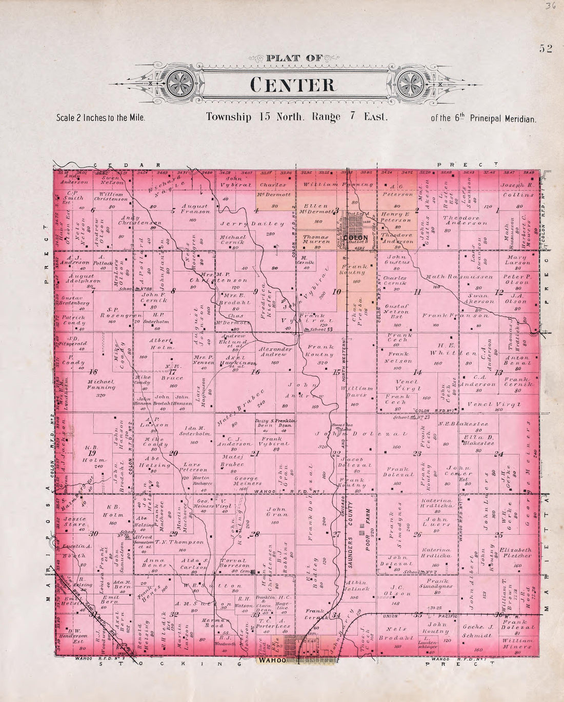 Center from Plat Book of Saunders County, Nebraska : Containing Carefully Prepared Township Plats, Village Plats, Analysis of U.S. Land System, Leading Farmers Directory : Illustrated 1907 by Relic Map Company