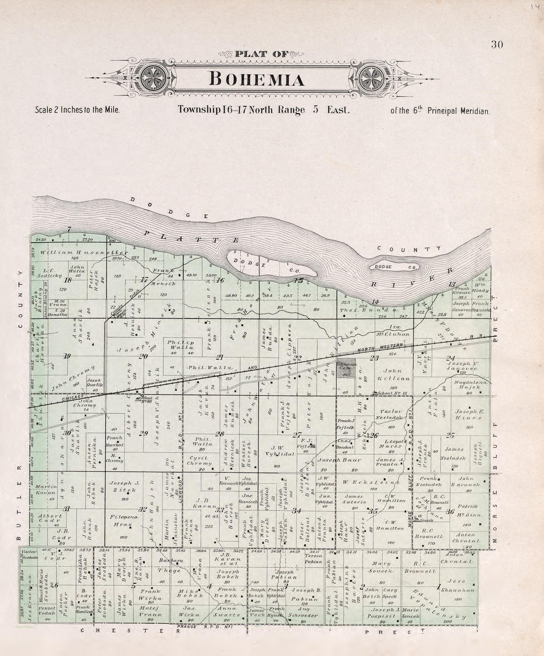 Bohemia from Plat Book of Saunders County, Nebraska : Containing Carefully Prepared Township Plats, Village Plats, Analysis of U.S. Land System, Leading Farmers Directory : Illustrated 1907 by Relic Map Company