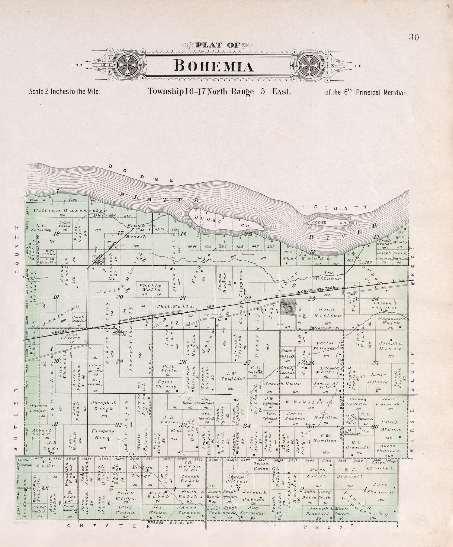 Bohemia from Plat Book of Saunders County, Nebraska : Containing Carefully Prepared Township Plats, Village Plats, Analysis of U.S. Land System, Leading Farmers Directory : Illustrated 1907 by Relic Map Company