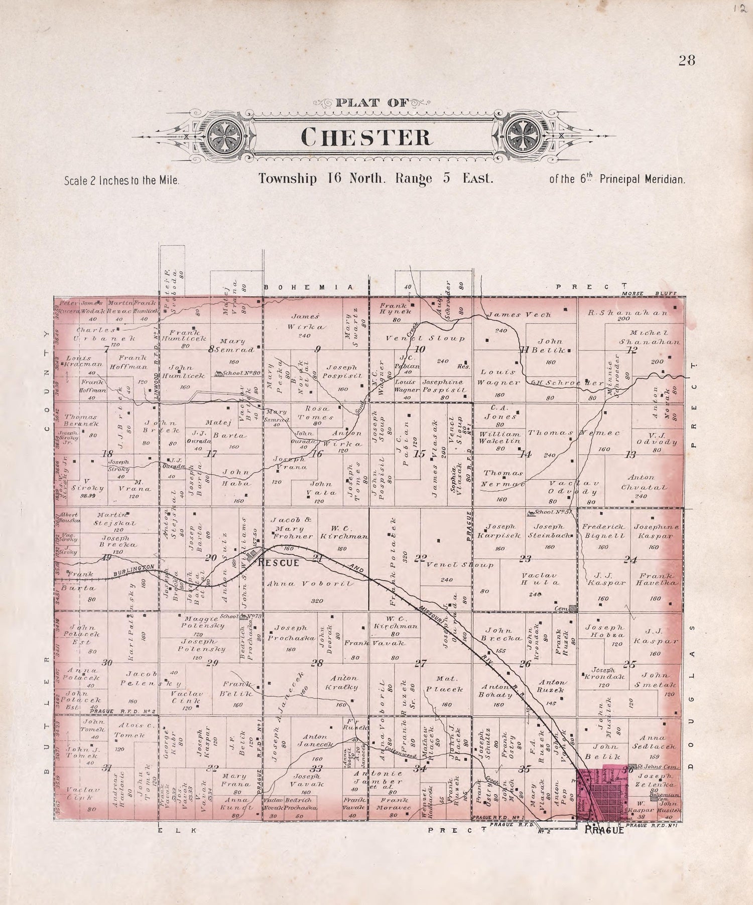 Chester from Plat Book of Saunders County, Nebraska : Containing Carefully Prepared Township Plats, Village Plats, Analysis of U.S. Land System, Leading Farmers Directory : Illustrated 1907 by Relic Map Company