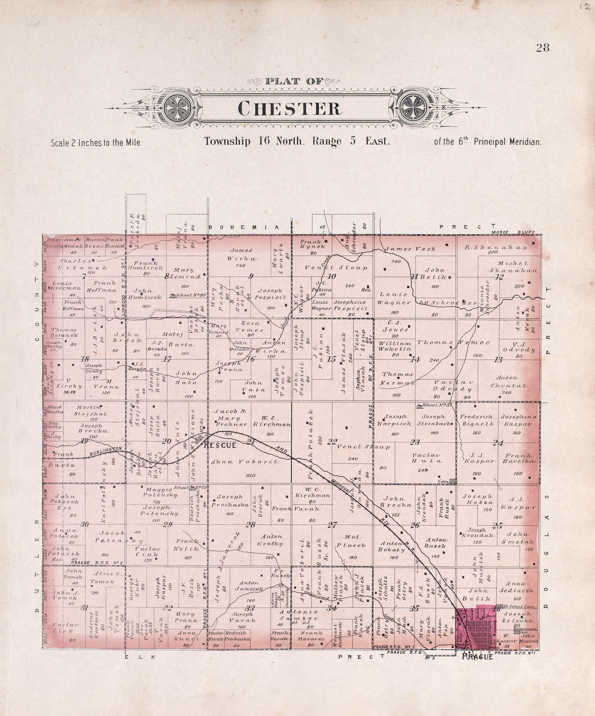Chester from Plat Book of Saunders County, Nebraska : Containing Carefully Prepared Township Plats, Village Plats, Analysis of U.S. Land System, Leading Farmers Directory : Illustrated 1907 by Relic Map Company