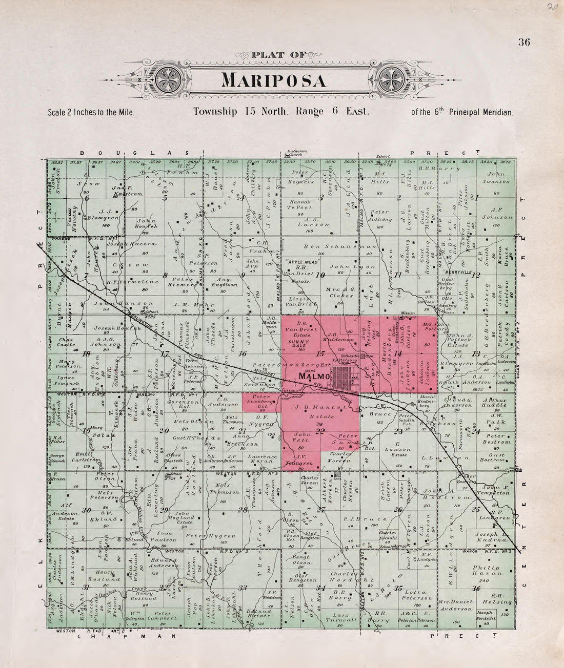 Mariposa from Plat Book of Saunders County, Nebraska : Containing Carefully Prepared Township Plats, Village Plats, Analysis of U.S. Land System, Leading Farmers Directory : Illustrated 1907 by Relic Map Company