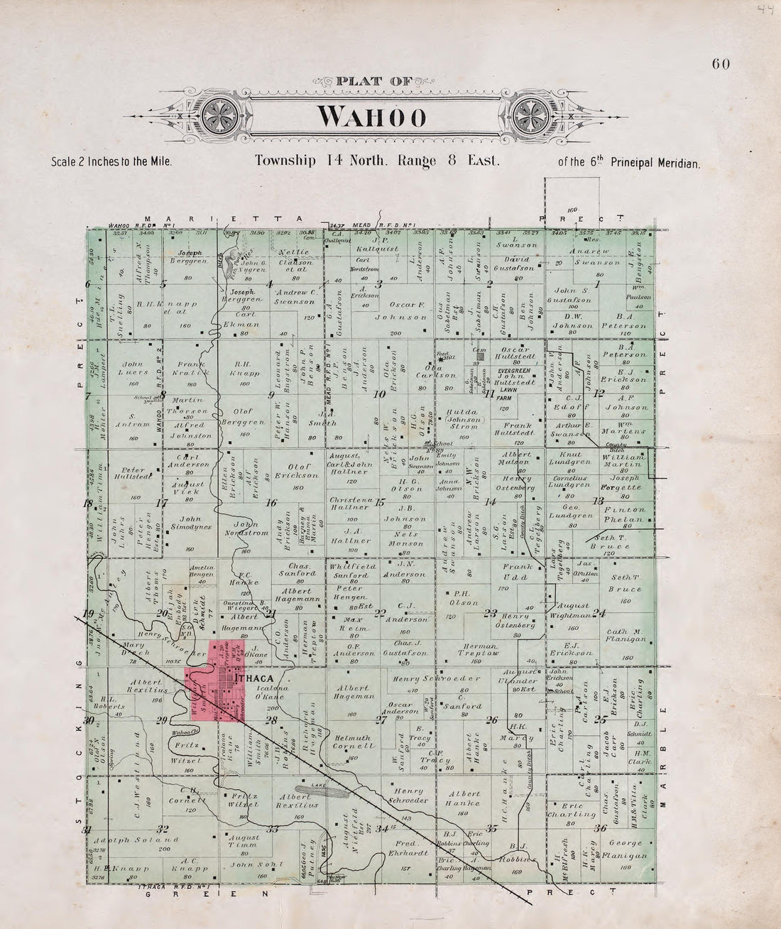 Wahoo from Plat Book of Saunders County, Nebraska : Containing Carefully Prepared Township Plats, Village Plats, Analysis of U.S. Land System, Leading Farmers Directory : Illustrated 1907 by Relic Map Company