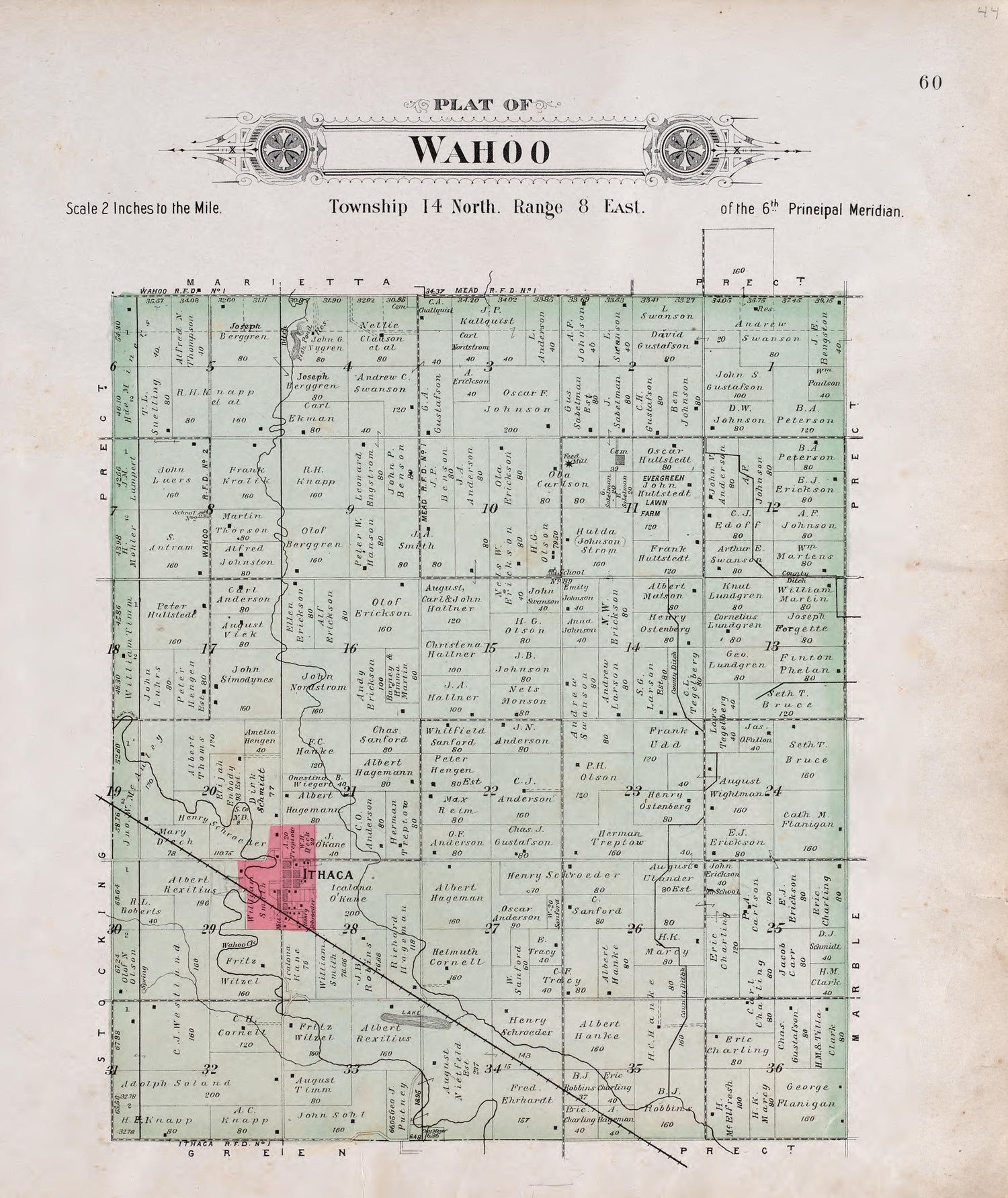 Wahoo from Plat Book of Saunders County, Nebraska : Containing Carefully Prepared Township Plats, Village Plats, Analysis of U.S. Land System, Leading Farmers Directory : Illustrated 1907 by Relic Map Company