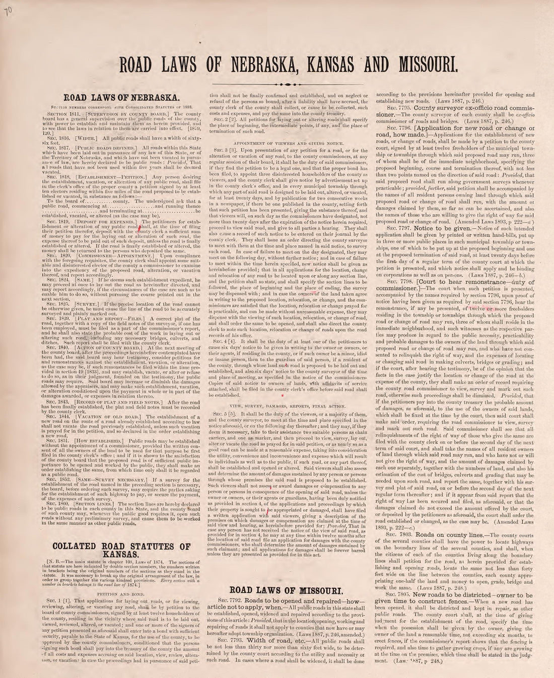 Road Laws of Nebraska and Missouri from Plat Book of Saunders County, Nebraska : Containing Carefully Prepared Township Plats, Village Plats, Analysis of U.S. Land System, Leading Farmers Directory : Illustrated 1907 by Relic Map Company
