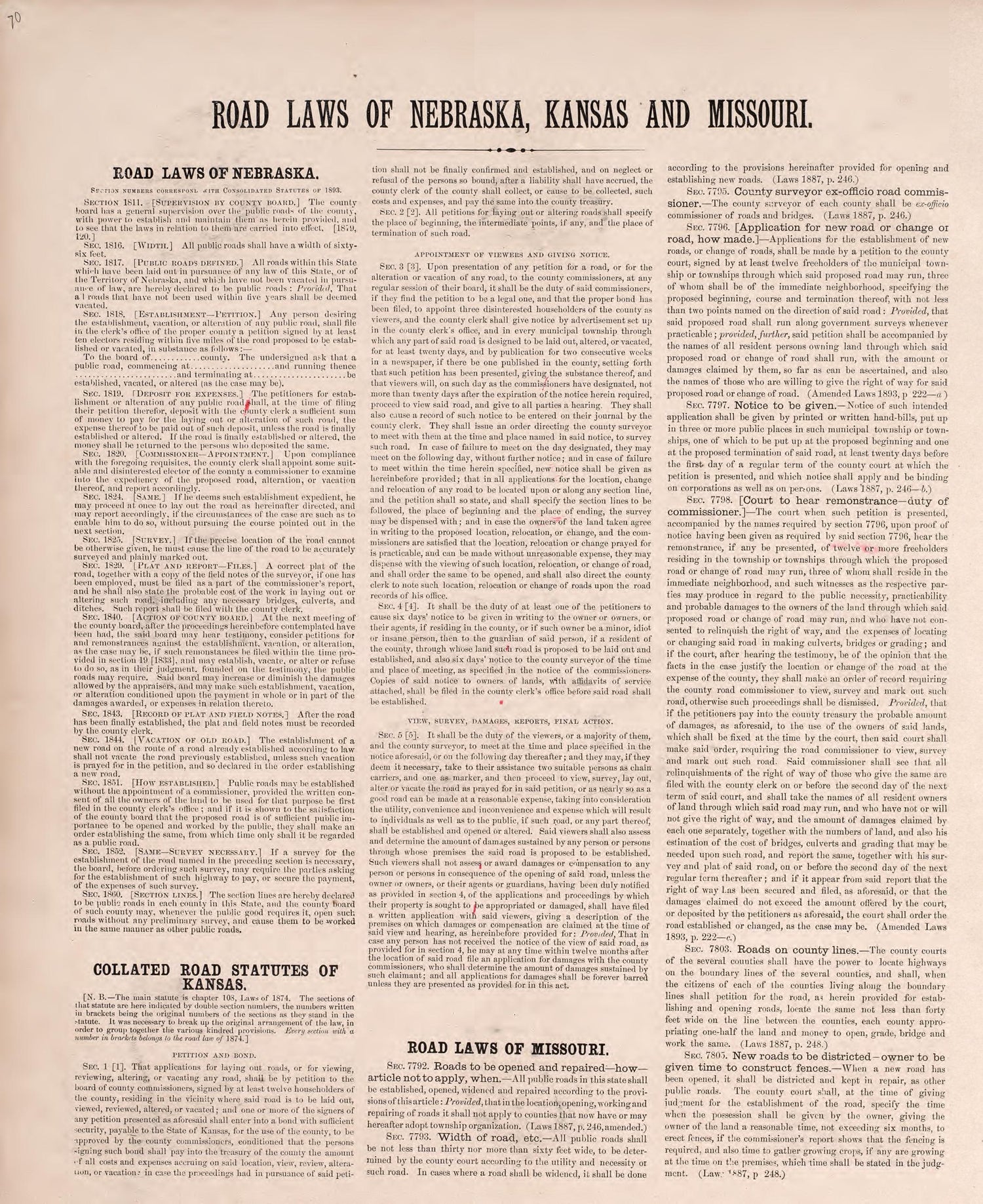 Road Laws of Nebraska and Missouri from Plat Book of Saunders County, Nebraska : Containing Carefully Prepared Township Plats, Village Plats, Analysis of U.S. Land System, Leading Farmers Directory : Illustrated 1907 by Relic Map Company