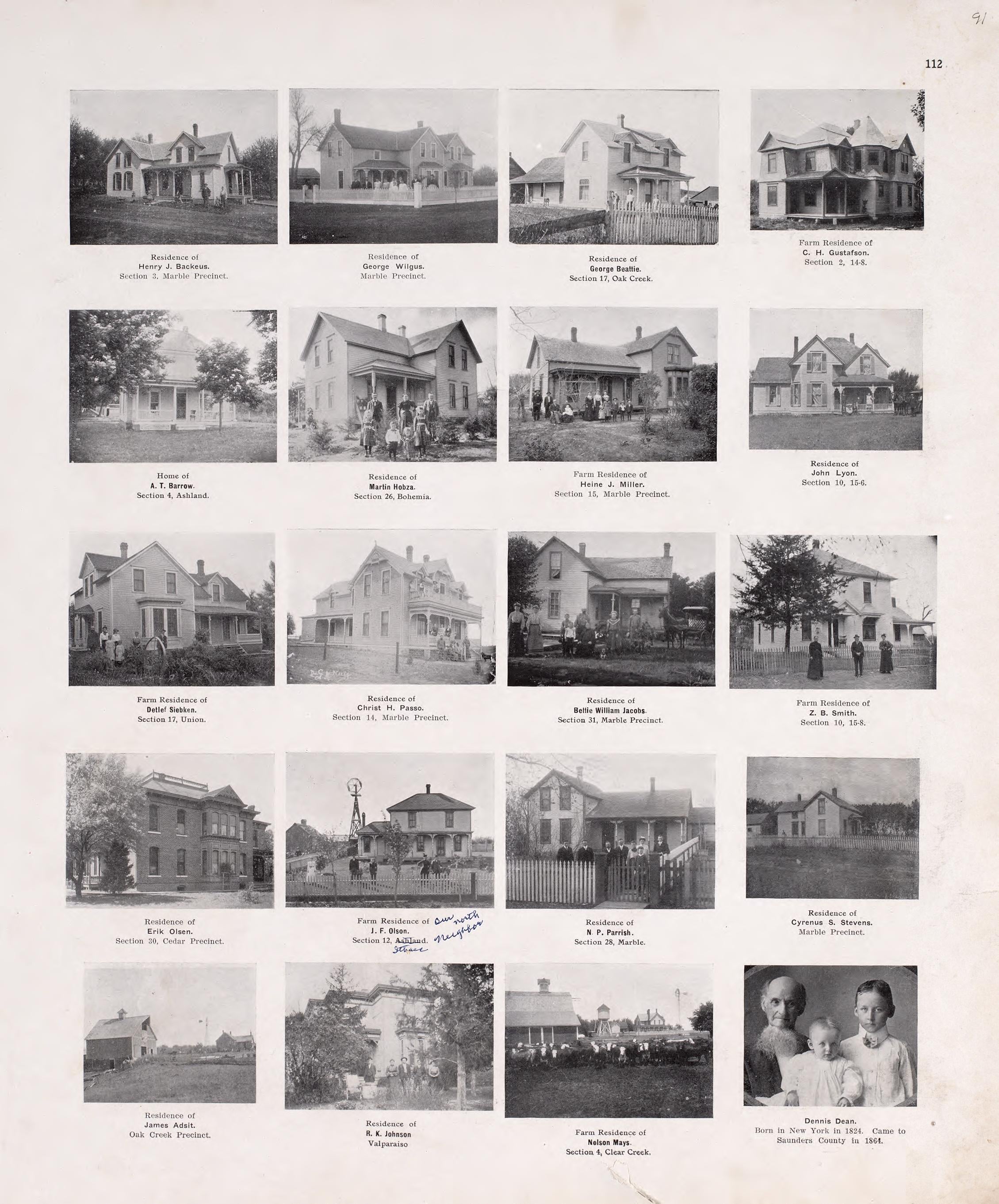 Residences and Portrait from Plat Book of Saunders County, Nebraska : Containing Carefully Prepared Township Plats, Village Plats, Analysis of U.S. Land System, Leading Farmers Directory : Illustrated 1907 by Relic Map Company