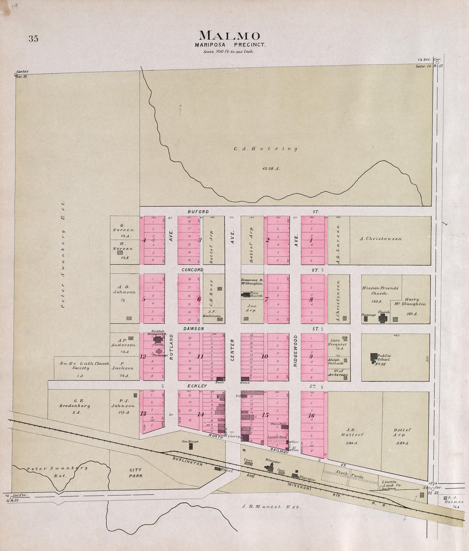 Malmo from Plat Book of Saunders County, Nebraska : Containing Carefully Prepared Township Plats, Village Plats, Analysis of U.S. Land System, Leading Farmers Directory : Illustrated 1907 by Relic Map Company