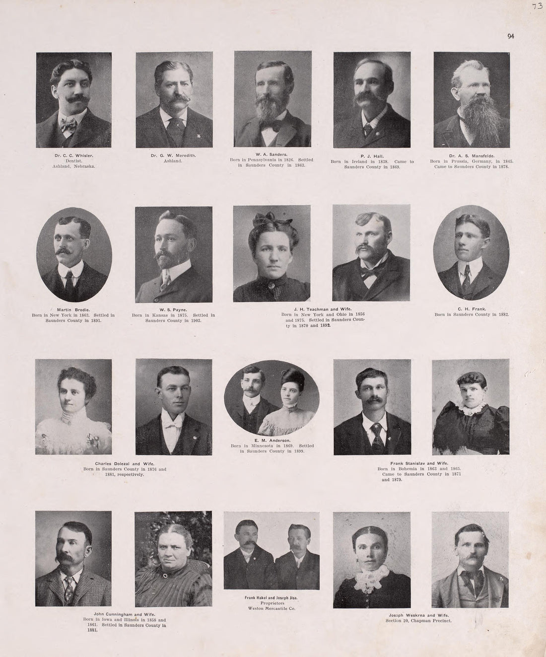 Portraits from Plat Book of Saunders County, Nebraska : Containing Carefully Prepared Township Plats, Village Plats, Analysis of U.S. Land System, Leading Farmers Directory : Illustrated 1907 by Relic Map Company