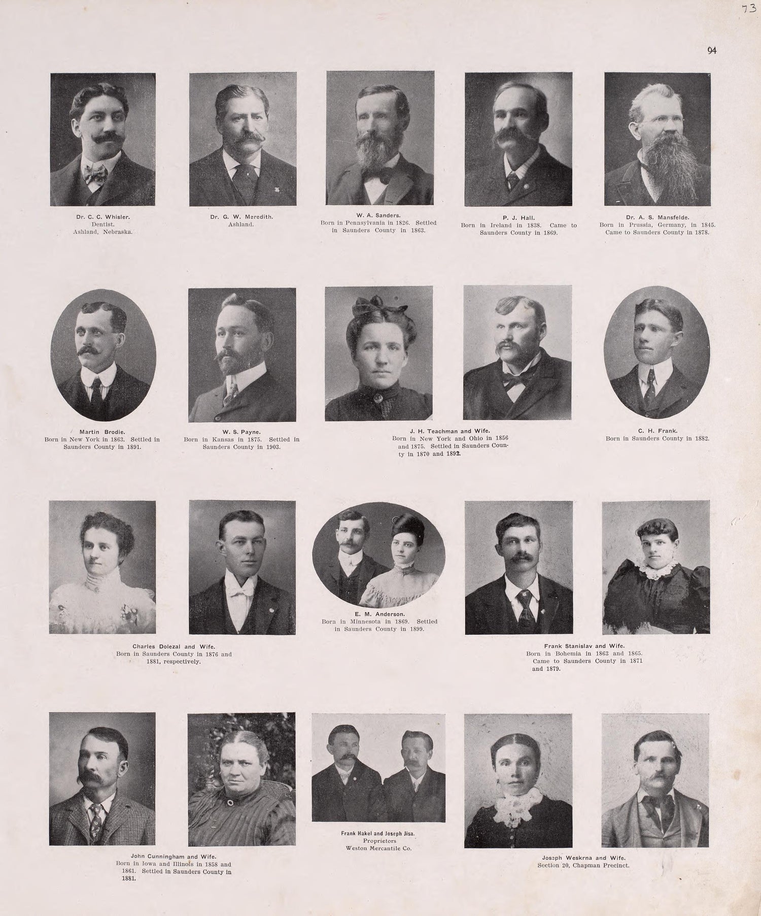 Portraits from Plat Book of Saunders County, Nebraska : Containing Carefully Prepared Township Plats, Village Plats, Analysis of U.S. Land System, Leading Farmers Directory : Illustrated 1907 by Relic Map Company