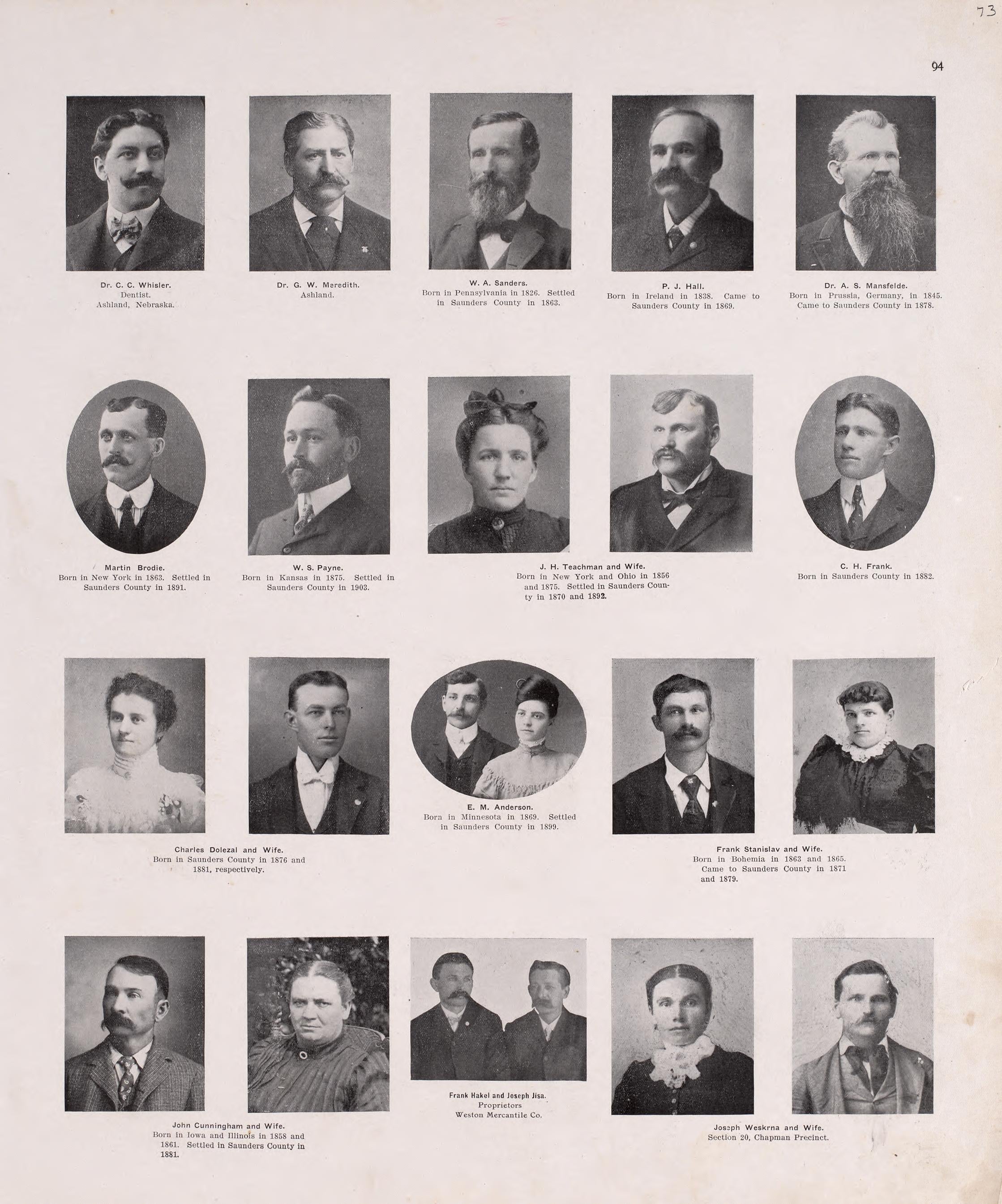 Portraits from Plat Book of Saunders County, Nebraska : Containing Carefully Prepared Township Plats, Village Plats, Analysis of U.S. Land System, Leading Farmers Directory : Illustrated 1907 by Relic Map Company