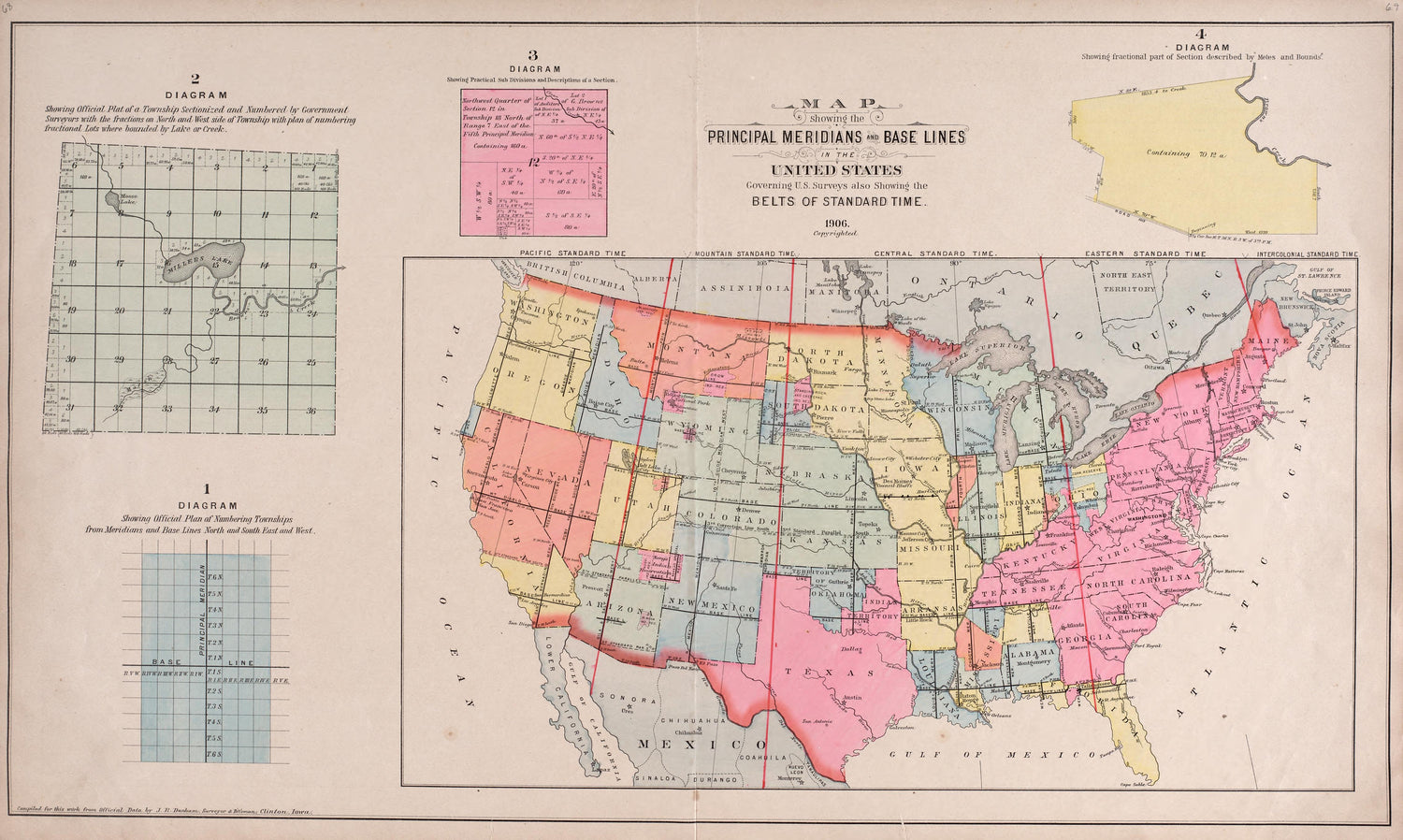 Principle Meridians and Base Lines In the United States from Plat Book of Saunders County, Nebraska : Containing Carefully Prepared Township Plats, Village Plats, Analysis of U.S. Land System, Leading Farmers Directory : Illustrated 1907 by Relic Map Company