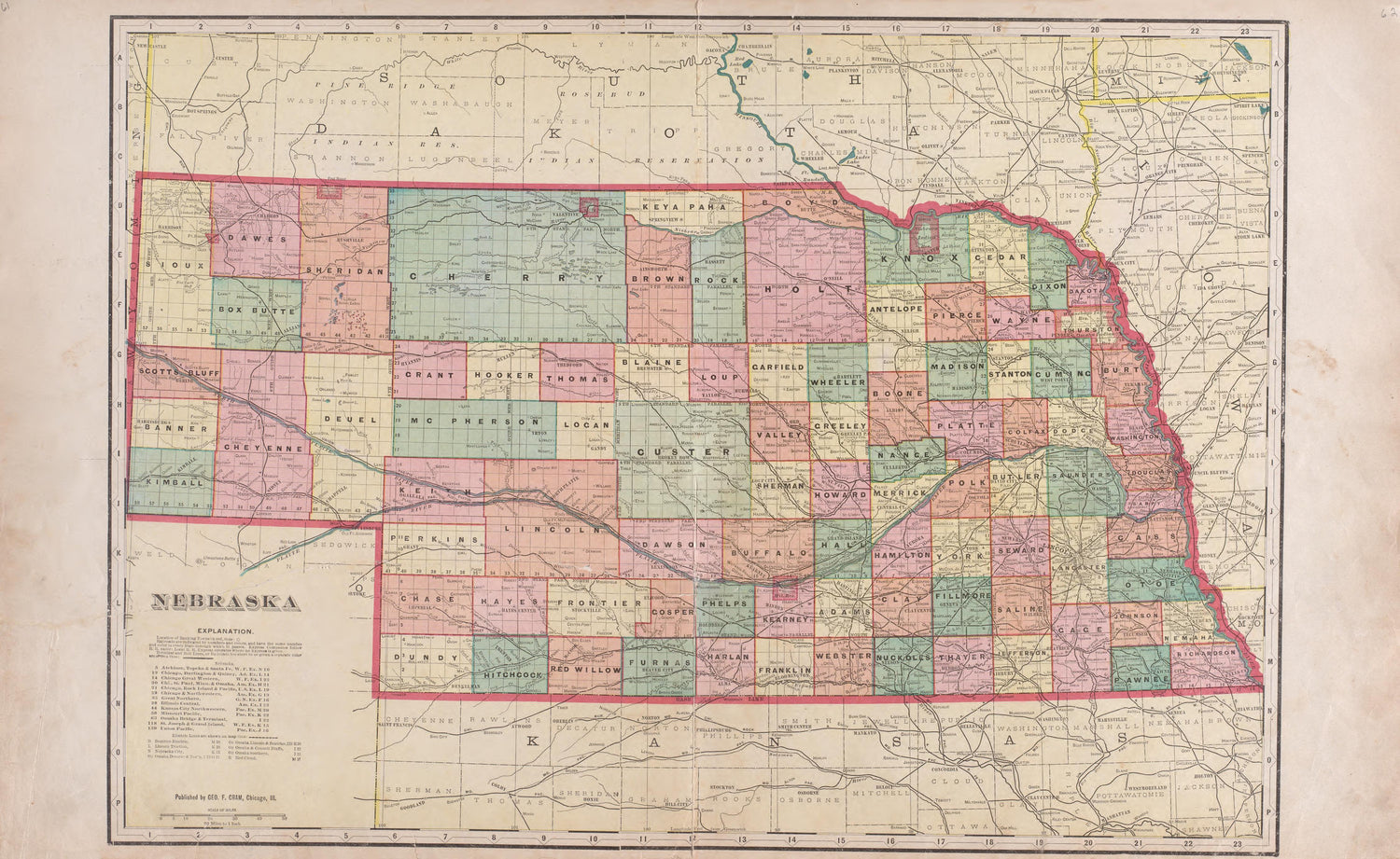 Nebraska from Plat Book of Saunders County, Nebraska : Containing Carefully Prepared Township Plats, Village Plats, Analysis of U.S. Land System, Leading Farmers Directory : Illustrated 1907 by Relic Map Company