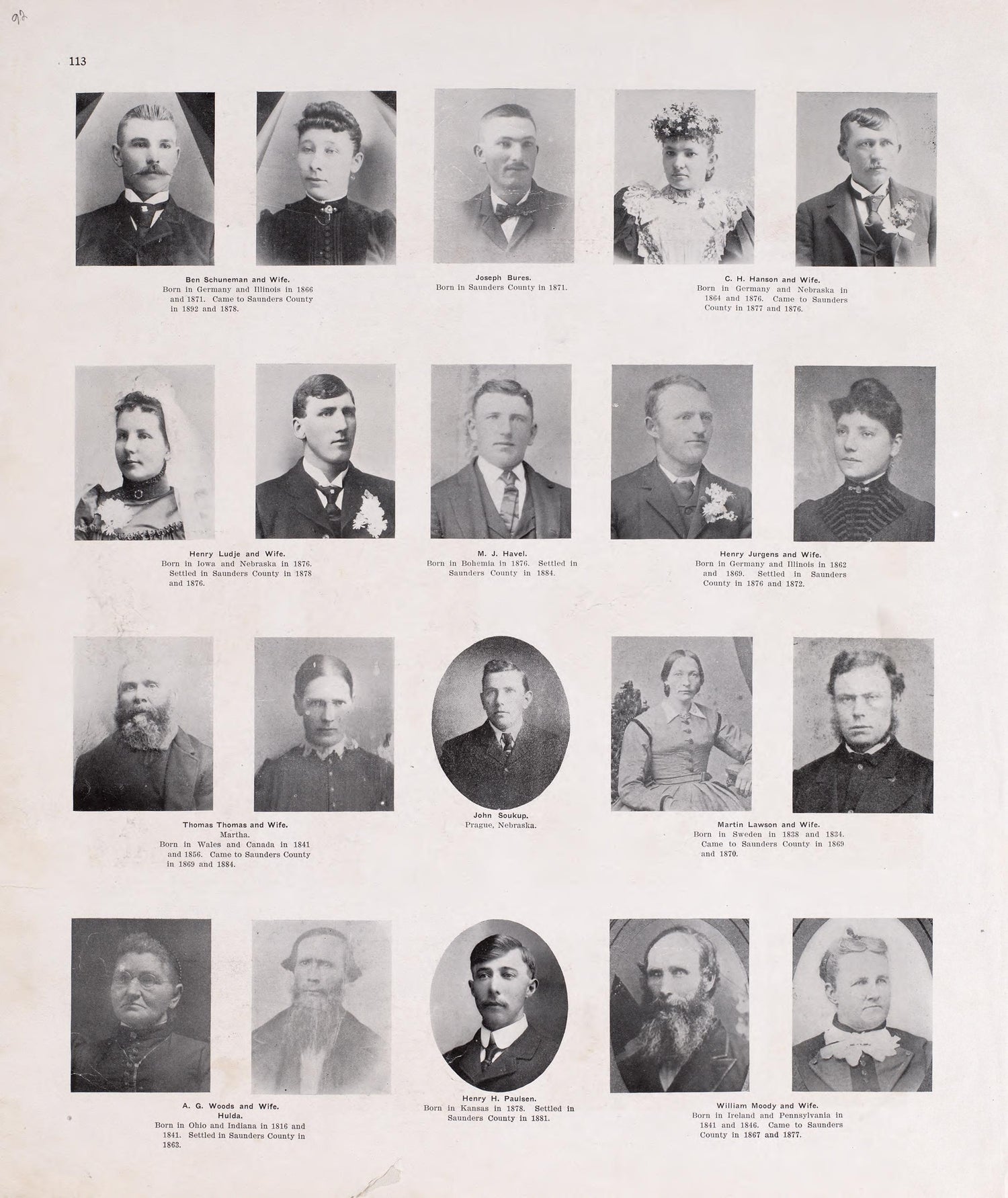 Portraits from Plat Book of Saunders County, Nebraska : Containing Carefully Prepared Township Plats, Village Plats, Analysis of U.S. Land System, Leading Farmers Directory : Illustrated 1907 by Relic Map Company