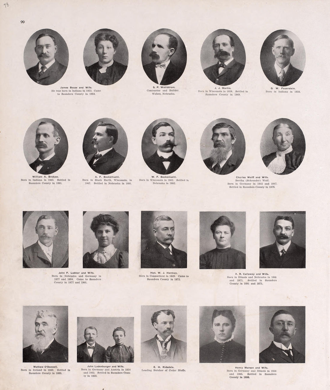 Portraits from Plat Book of Saunders County, Nebraska : Containing Carefully Prepared Township Plats, Village Plats, Analysis of U.S. Land System, Leading Farmers Directory : Illustrated 1907 by Relic Map Company