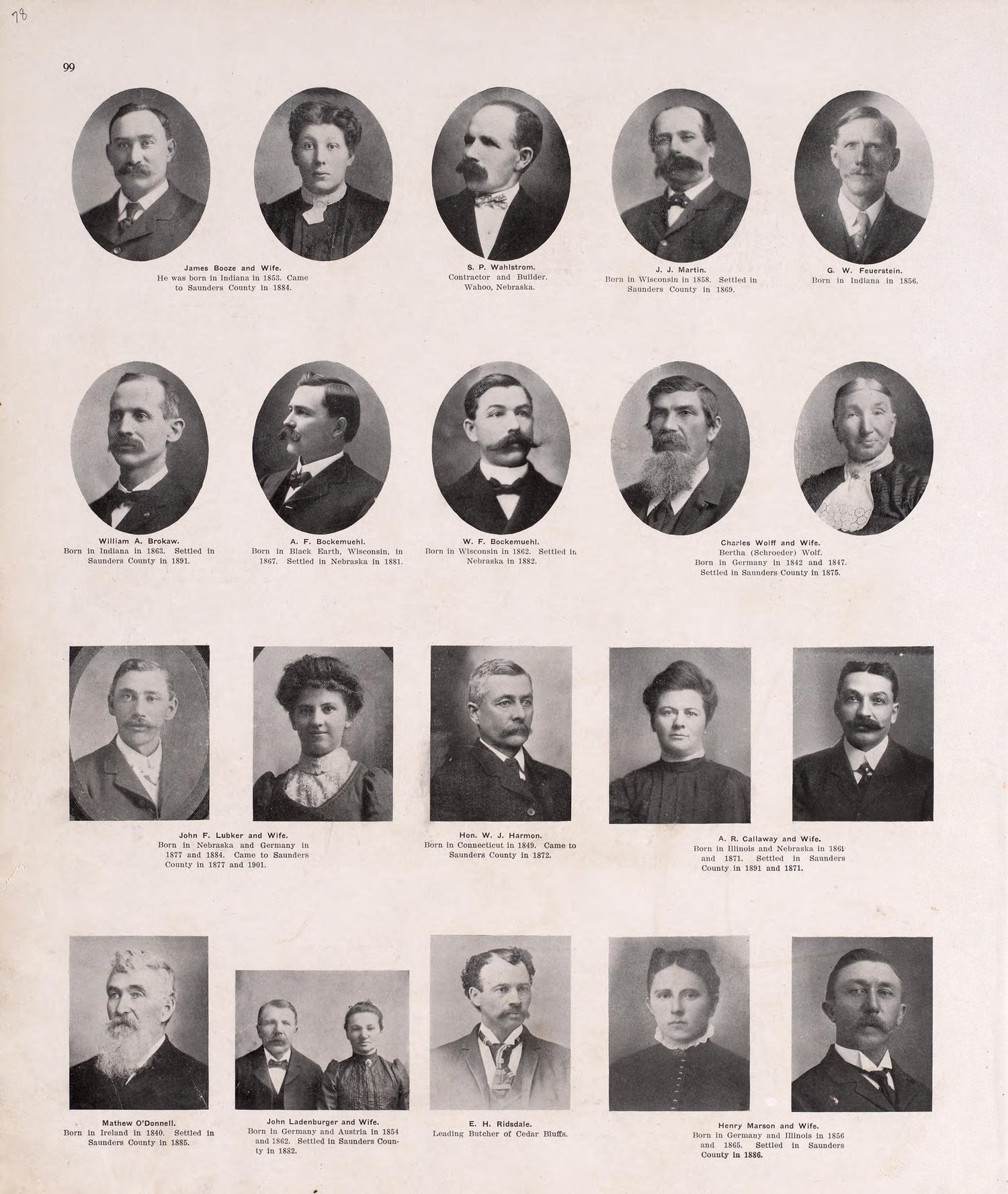 Portraits from Plat Book of Saunders County, Nebraska : Containing Carefully Prepared Township Plats, Village Plats, Analysis of U.S. Land System, Leading Farmers Directory : Illustrated 1907 by Relic Map Company