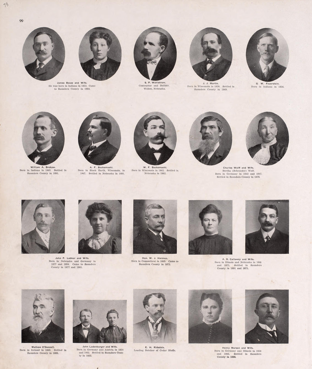 Portraits from Plat Book of Saunders County, Nebraska : Containing Carefully Prepared Township Plats, Village Plats, Analysis of U.S. Land System, Leading Farmers Directory : Illustrated 1907 by Relic Map Company