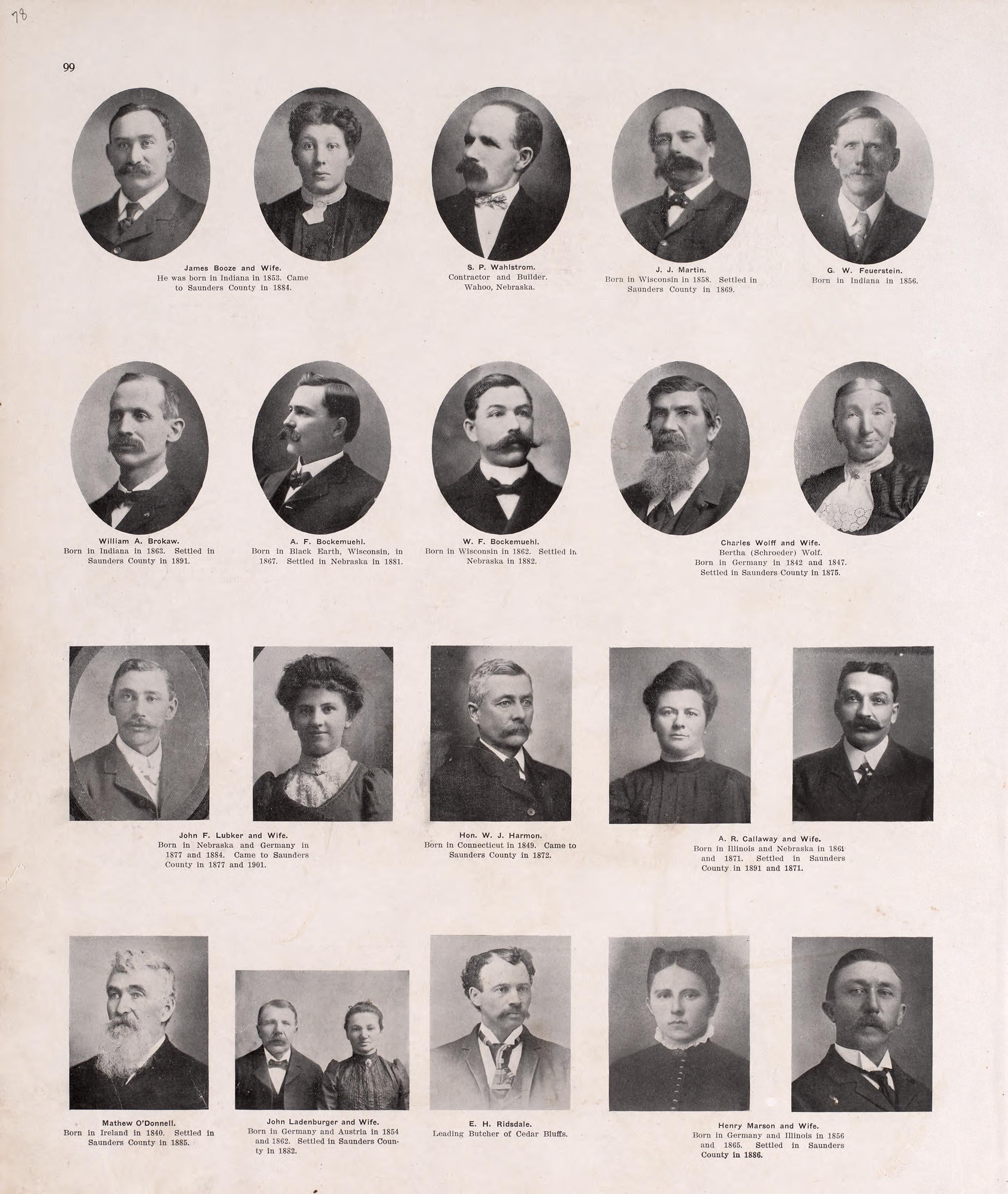 Portraits from Plat Book of Saunders County, Nebraska : Containing Carefully Prepared Township Plats, Village Plats, Analysis of U.S. Land System, Leading Farmers Directory : Illustrated 1907 by Relic Map Company