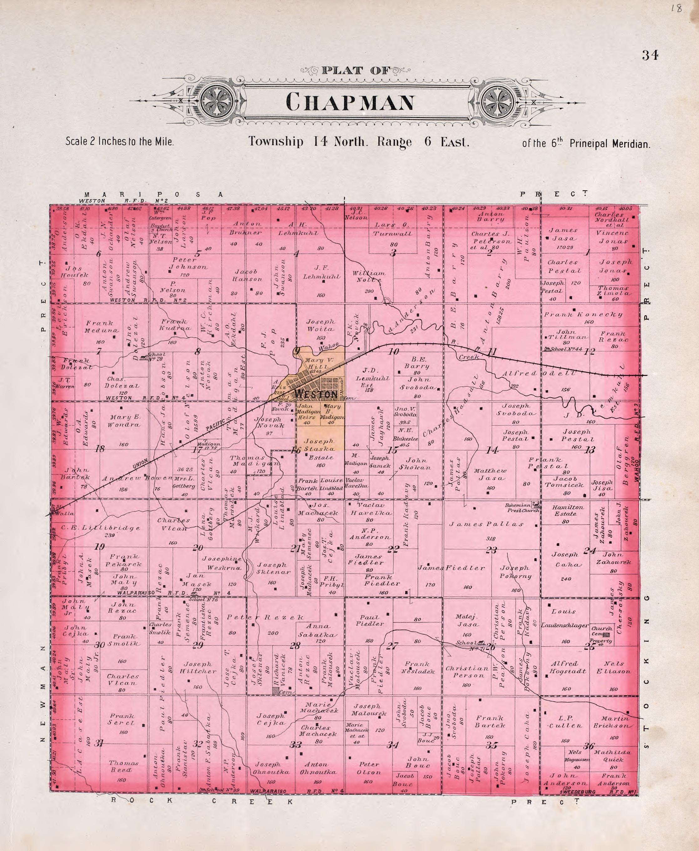Chapman from Plat Book of Saunders County, Nebraska : Containing Carefully Prepared Township Plats, Village Plats, Analysis of U.S. Land System, Leading Farmers Directory : Illustrated 1907 by Relic Map Company