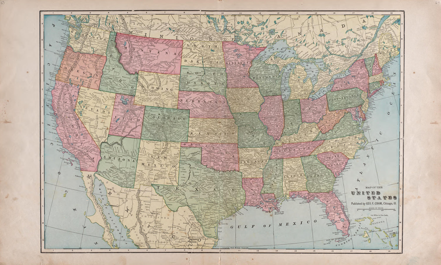 United States from Plat Book of Saunders County, Nebraska : Containing Carefully Prepared Township Plats, Village Plats, Analysis of U.S. Land System, Leading Farmers Directory : Illustrated 1907 by Relic Map Company