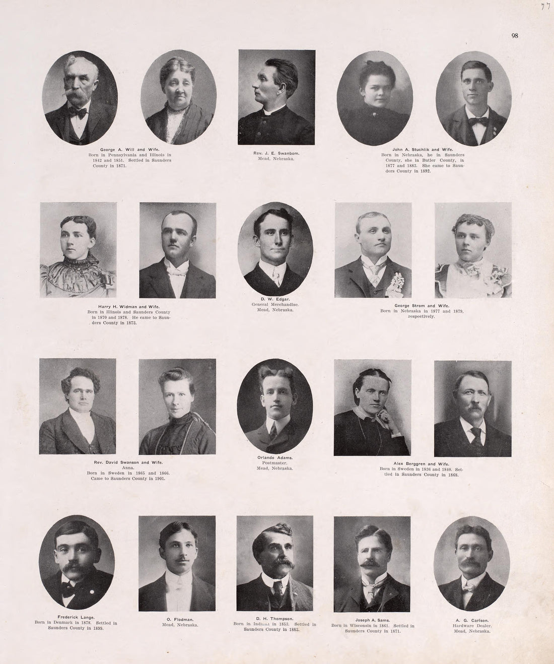 Portraits from Plat Book of Saunders County, Nebraska : Containing Carefully Prepared Township Plats, Village Plats, Analysis of U.S. Land System, Leading Farmers Directory : Illustrated 1907 by Relic Map Company