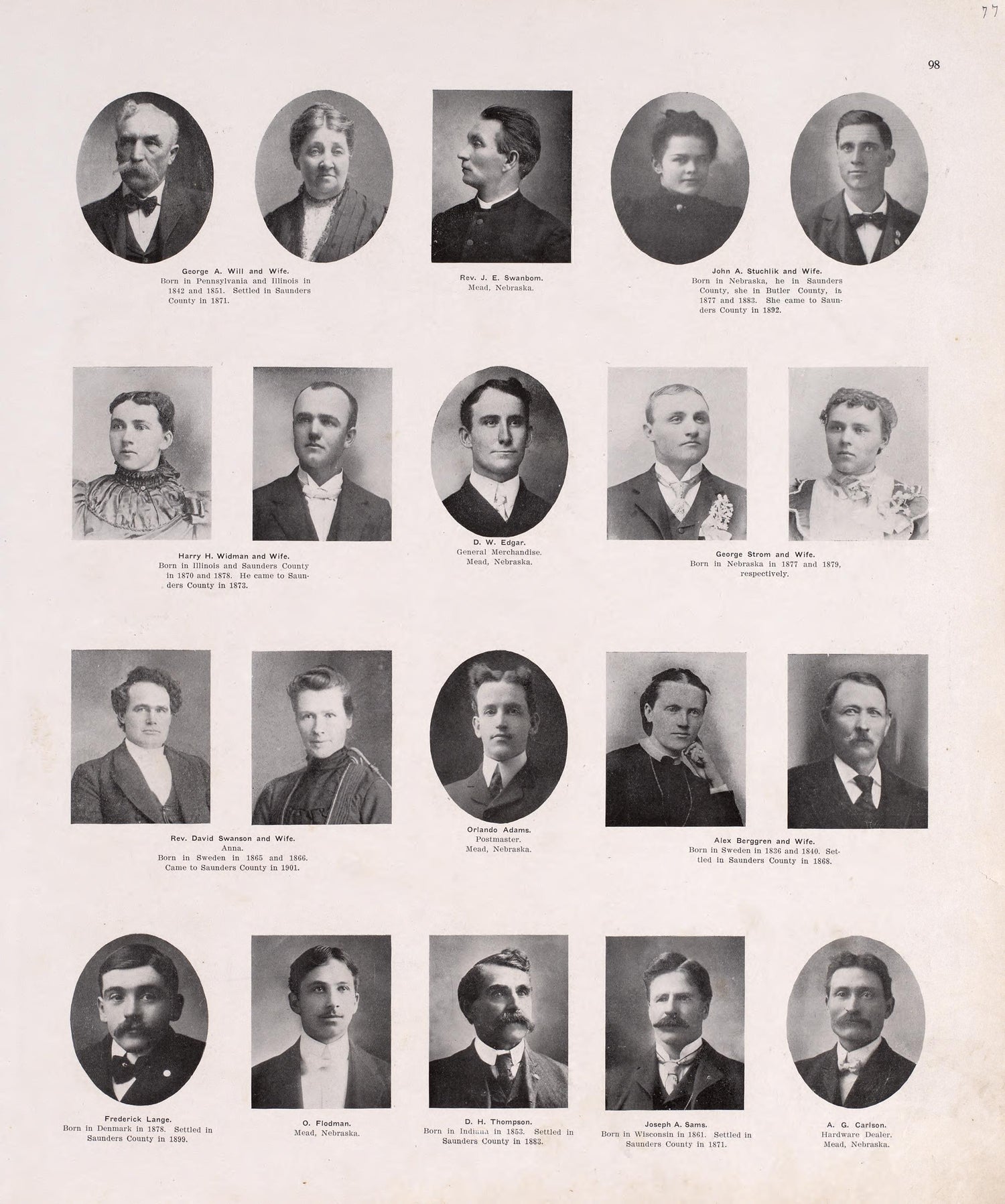 Portraits from Plat Book of Saunders County, Nebraska : Containing Carefully Prepared Township Plats, Village Plats, Analysis of U.S. Land System, Leading Farmers Directory : Illustrated 1907 by Relic Map Company