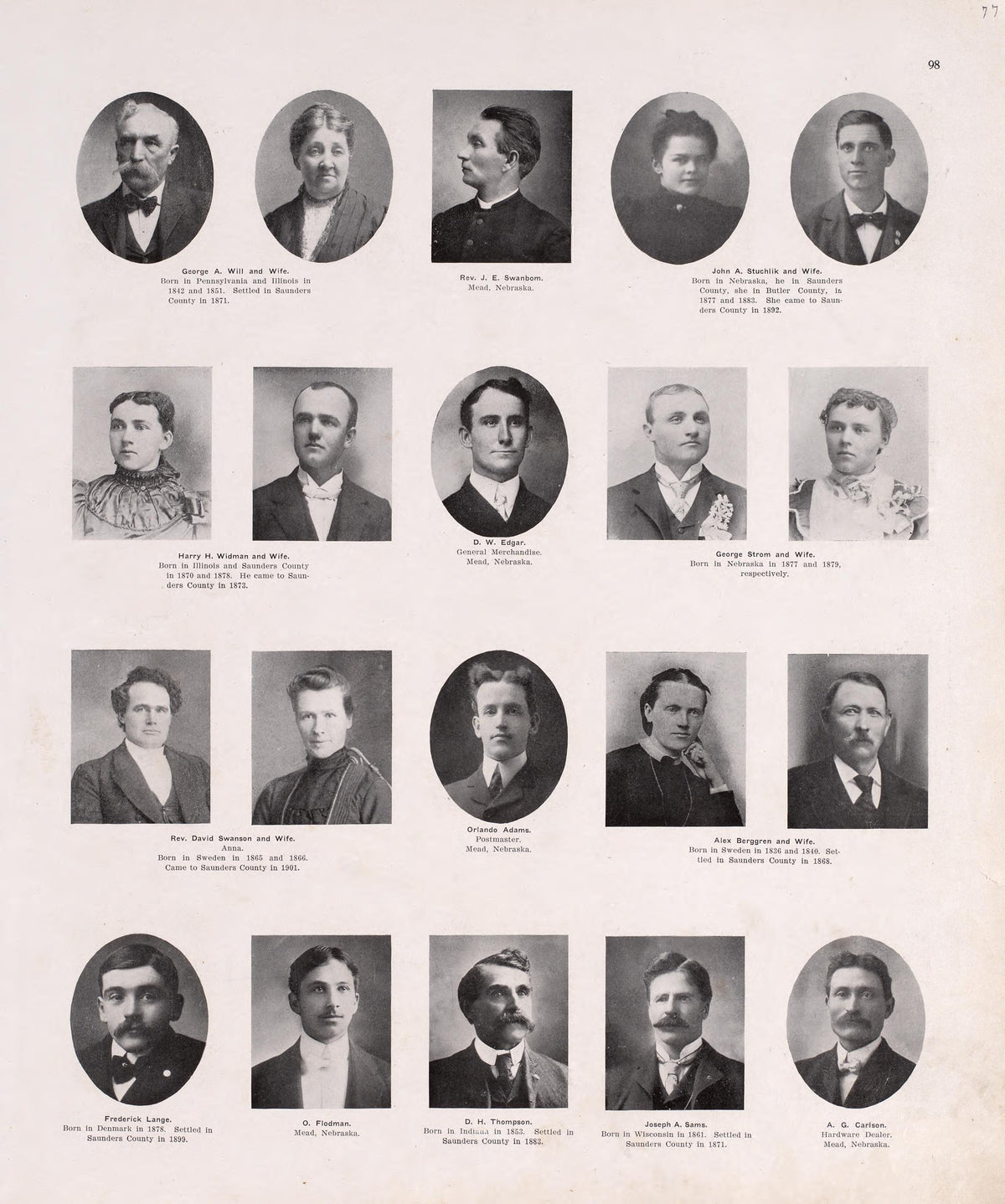 Portraits from Plat Book of Saunders County, Nebraska : Containing Carefully Prepared Township Plats, Village Plats, Analysis of U.S. Land System, Leading Farmers Directory : Illustrated 1907 by Relic Map Company
