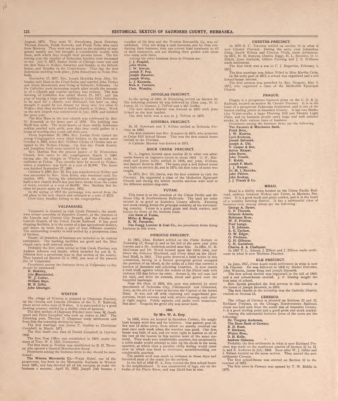 Historical Sketch, Saunders County, NE, Cont. from Plat Book of Saunders County, Nebraska : Containing Carefully Prepared Township Plats, Village Plats, Analysis of U.S. Land System, Leading Farmers Directory : Illustrated 1907 by Relic Map Company
