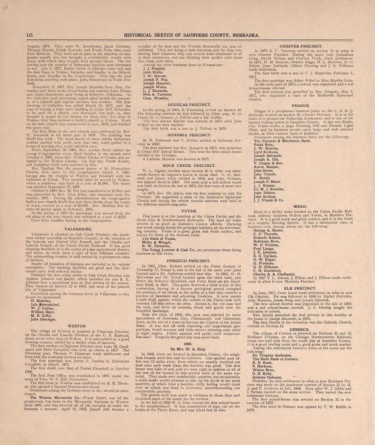 Historical Sketch, Saunders County, NE, Cont. from Plat Book of Saunders County, Nebraska : Containing Carefully Prepared Township Plats, Village Plats, Analysis of U.S. Land System, Leading Farmers Directory : Illustrated 1907 by Relic Map Company