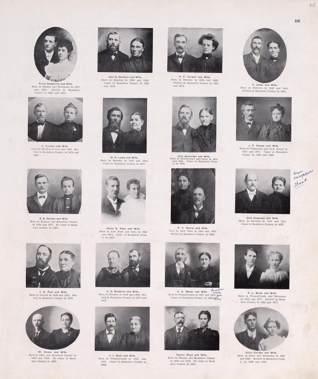 Portraits from Plat Book of Saunders County, Nebraska : Containing Carefully Prepared Township Plats, Village Plats, Analysis of U.S. Land System, Leading Farmers Directory : Illustrated 1907 by Relic Map Company
