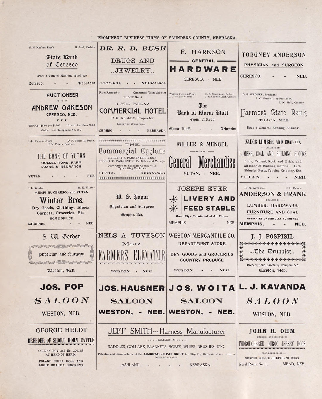 Prominent Business Firms of Saunders County, NE from Plat Book of Saunders County, Nebraska : Containing Carefully Prepared Township Plats, Village Plats, Analysis of U.S. Land System, Leading Farmers Directory : Illustrated 1907 by Relic Map Company