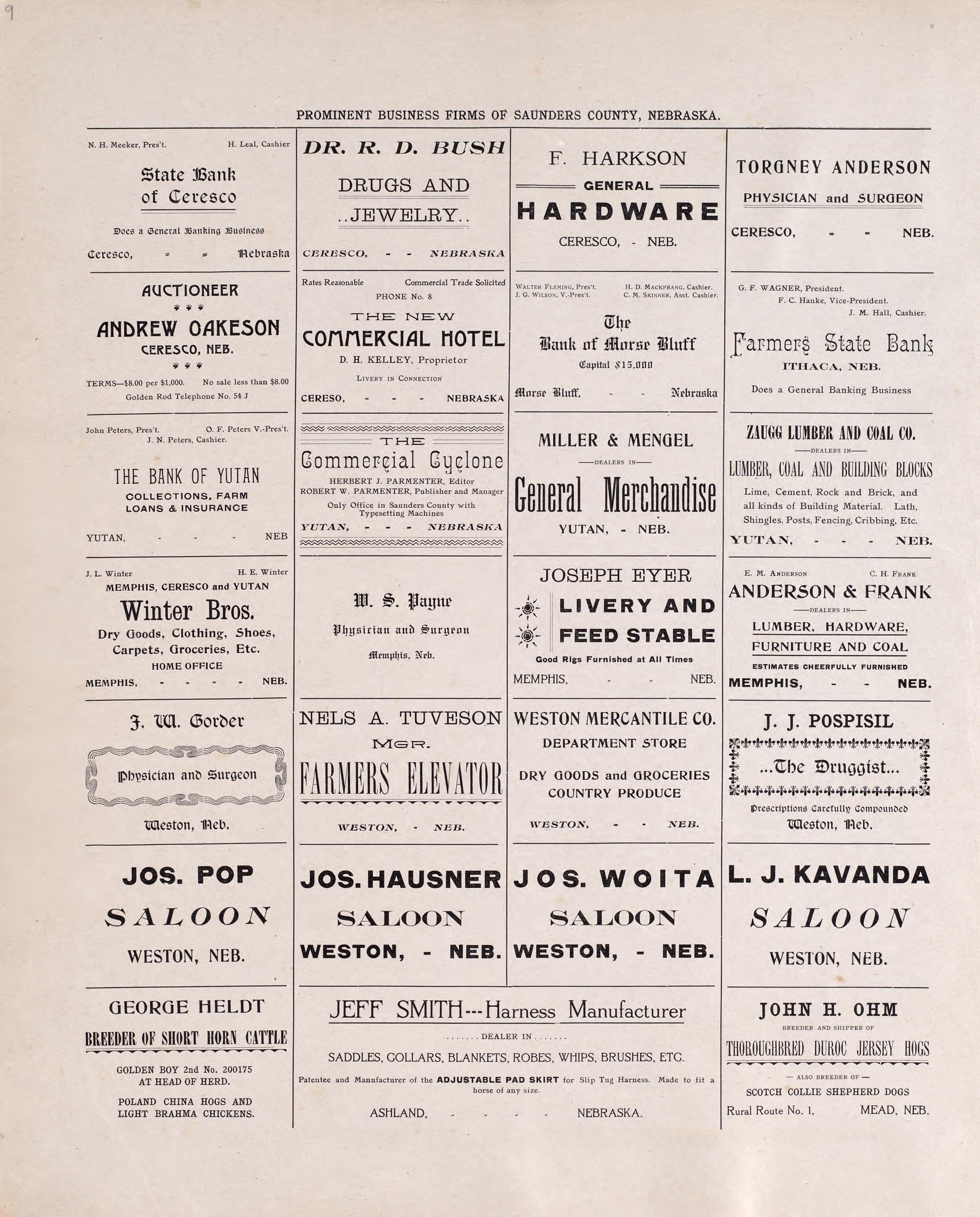 Prominent Business Firms of Saunders County, NE from Plat Book of Saunders County, Nebraska : Containing Carefully Prepared Township Plats, Village Plats, Analysis of U.S. Land System, Leading Farmers Directory : Illustrated 1907 by Relic Map Company