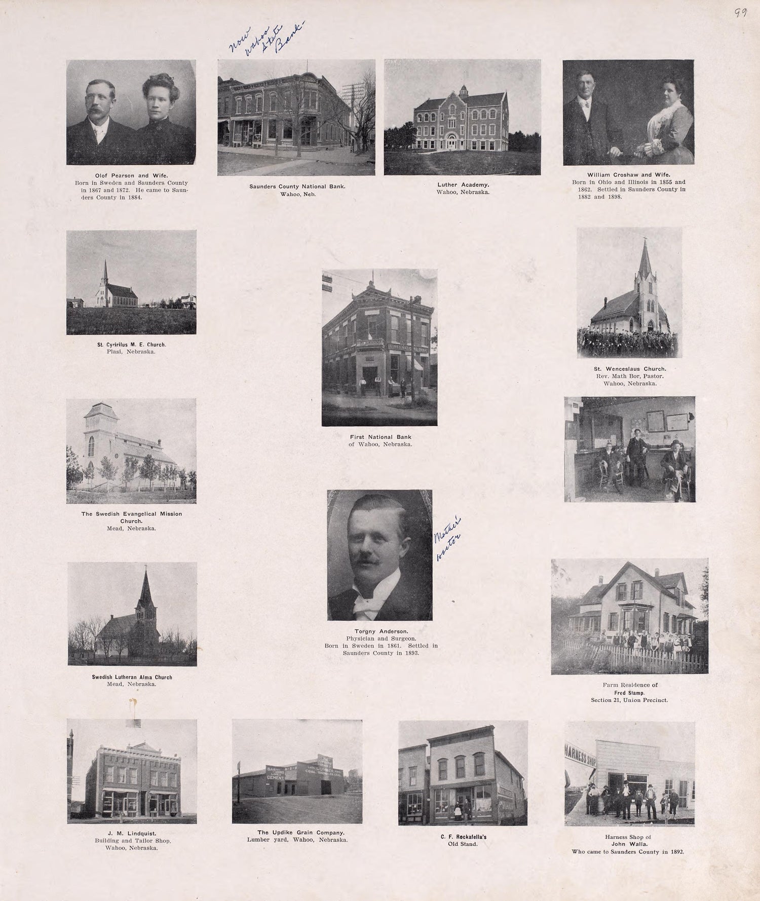 Businesses and Portrait from Plat Book of Saunders County, Nebraska : Containing Carefully Prepared Township Plats, Village Plats, Analysis of U.S. Land System, Leading Farmers Directory : Illustrated 1907 by Relic Map Company