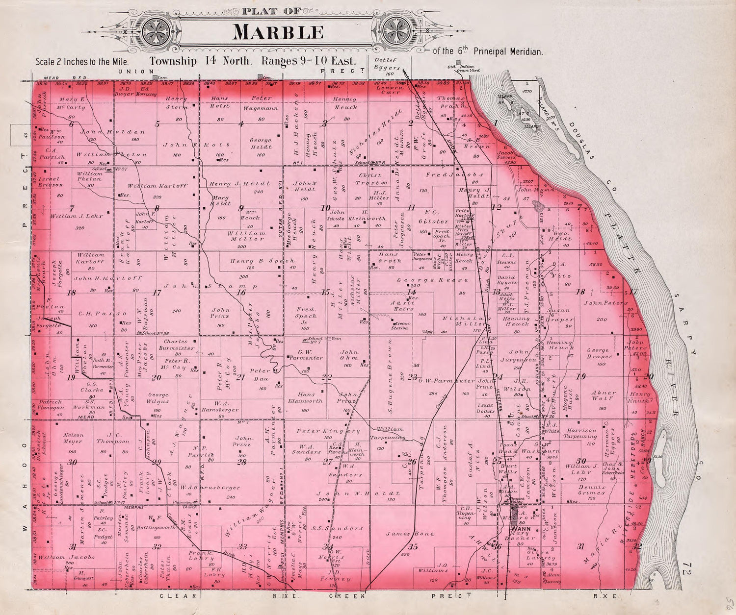 Marble from Plat Book of Saunders County, Nebraska : Containing Carefully Prepared Township Plats, Village Plats, Analysis of U.S. Land System, Leading Farmers Directory : Illustrated 1907 by Relic Map Company