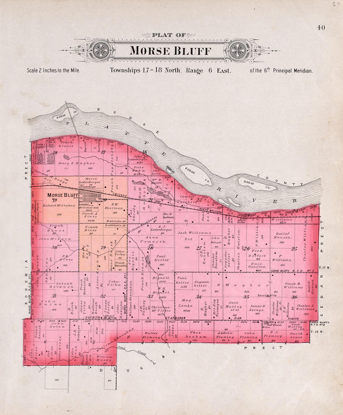 Morse Bluff from Plat Book of Saunders County, Nebraska : Containing Carefully Prepared Township Plats, Village Plats, Analysis of U.S. Land System, Leading Farmers Directory : Illustrated 1907 by Relic Map Company