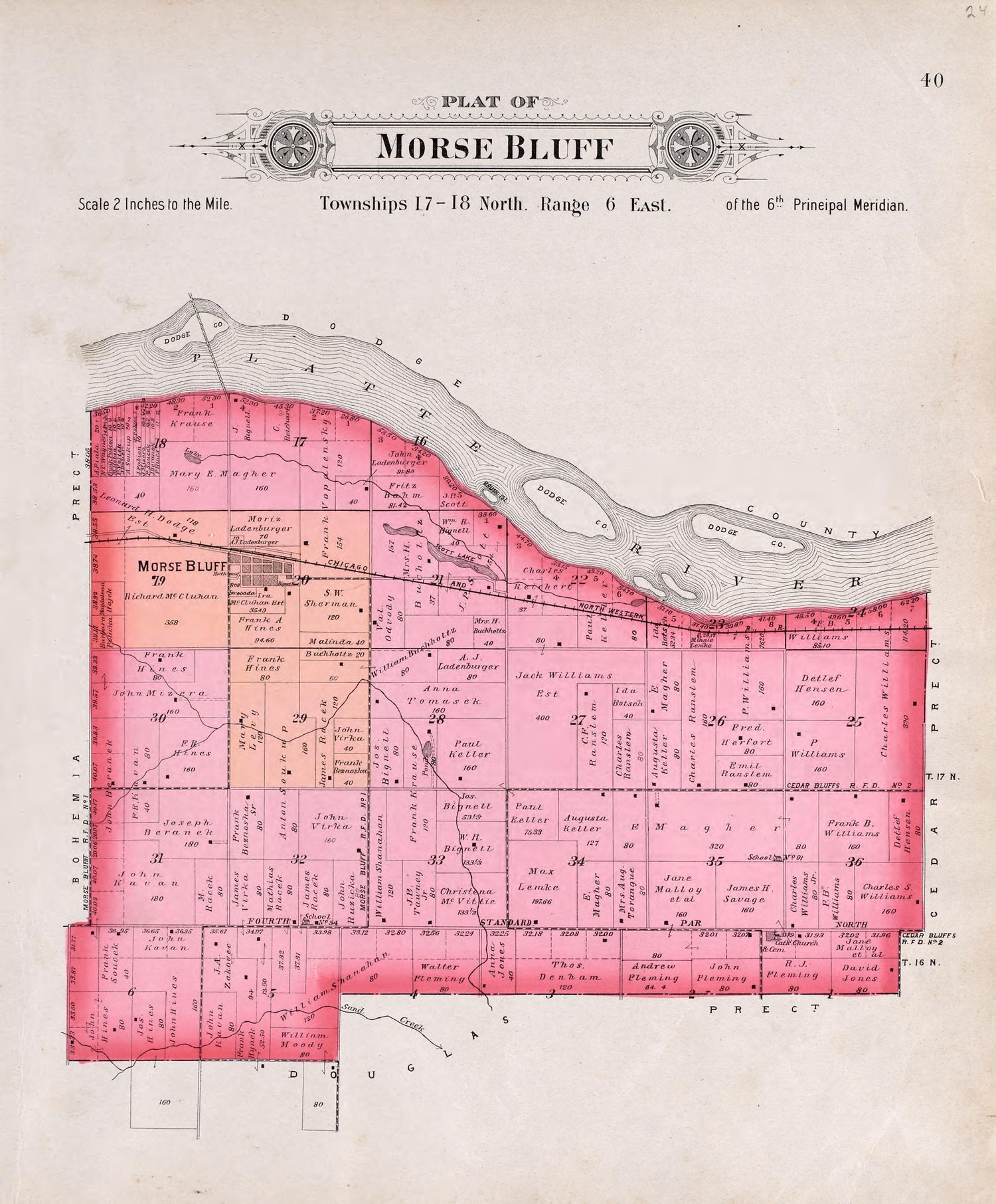 Morse Bluff from Plat Book of Saunders County, Nebraska : Containing Carefully Prepared Township Plats, Village Plats, Analysis of U.S. Land System, Leading Farmers Directory : Illustrated 1907 by Relic Map Company