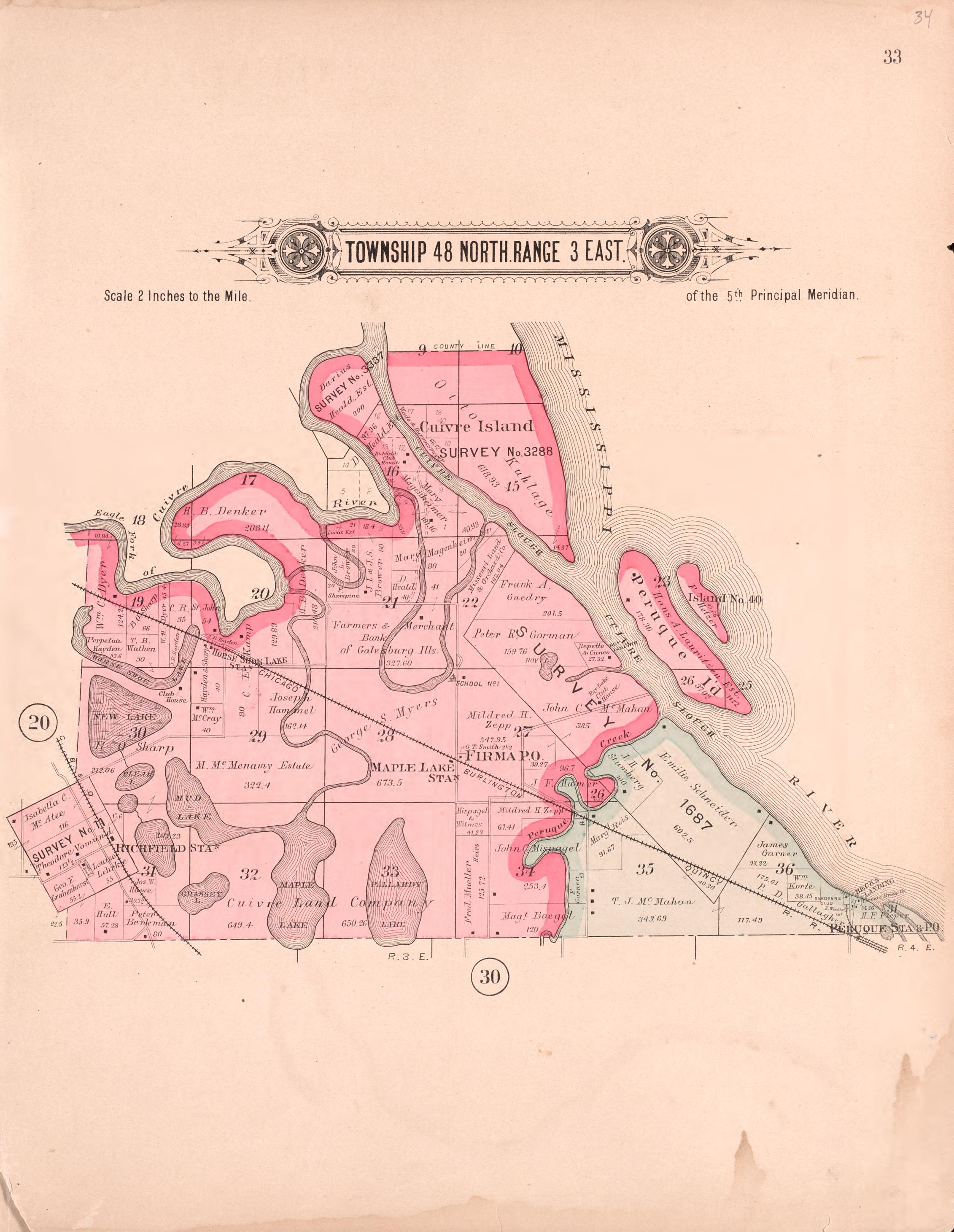 Twp 48 North Range 3 East from Plat Book of St. Charles County, Missouri : Compiled from County Records and Actual Surveys 1905 by Relic Map Company
