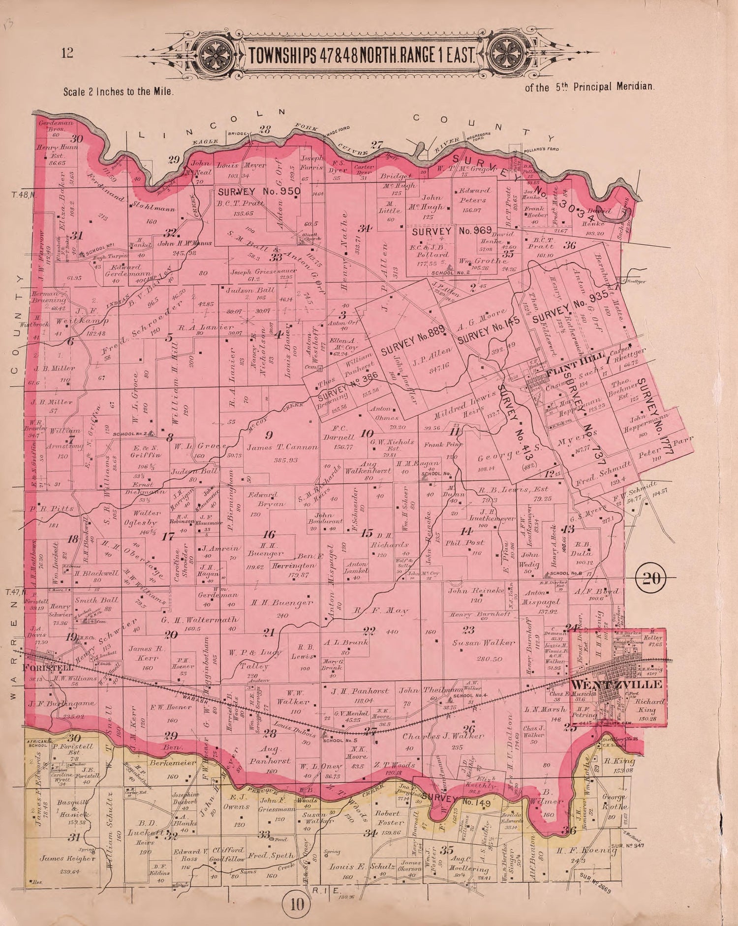 Twps 47 &amp; 48 North Range 1 East from Plat Book of St. Charles County, Missouri : Compiled from County Records and Actual Surveys 1905 by Relic Map Company