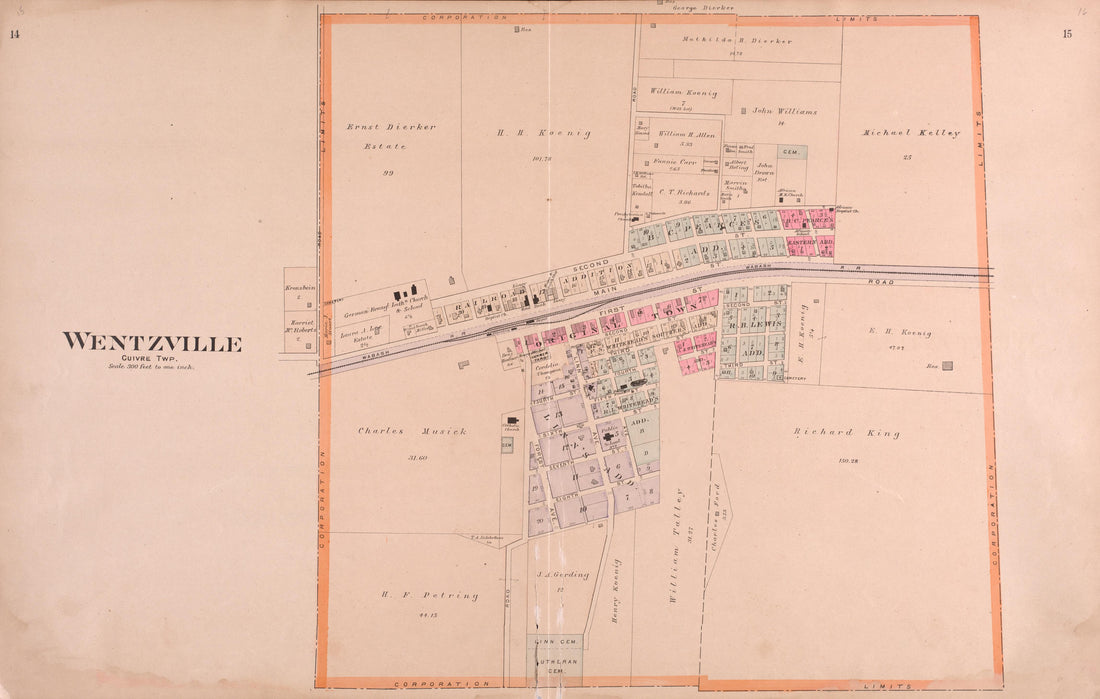 Wentzville from Plat Book of St. Charles County, Missouri : Compiled from County Records and Actual Surveys 1905 by Relic Map Company