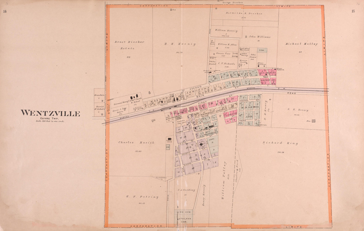 Wentzville from Plat Book of St. Charles County, Missouri : Compiled from County Records and Actual Surveys 1905 by Relic Map Company