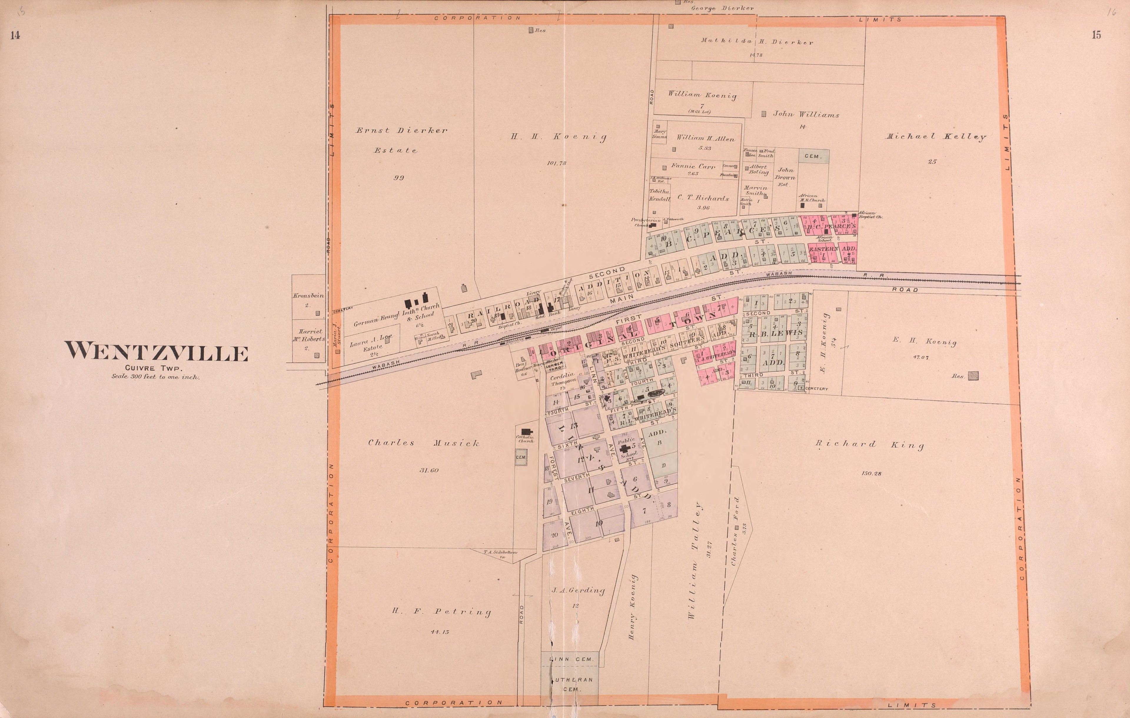 Wentzville from Plat Book of St. Charles County, Missouri : Compiled from County Records and Actual Surveys 1905 by Relic Map Company